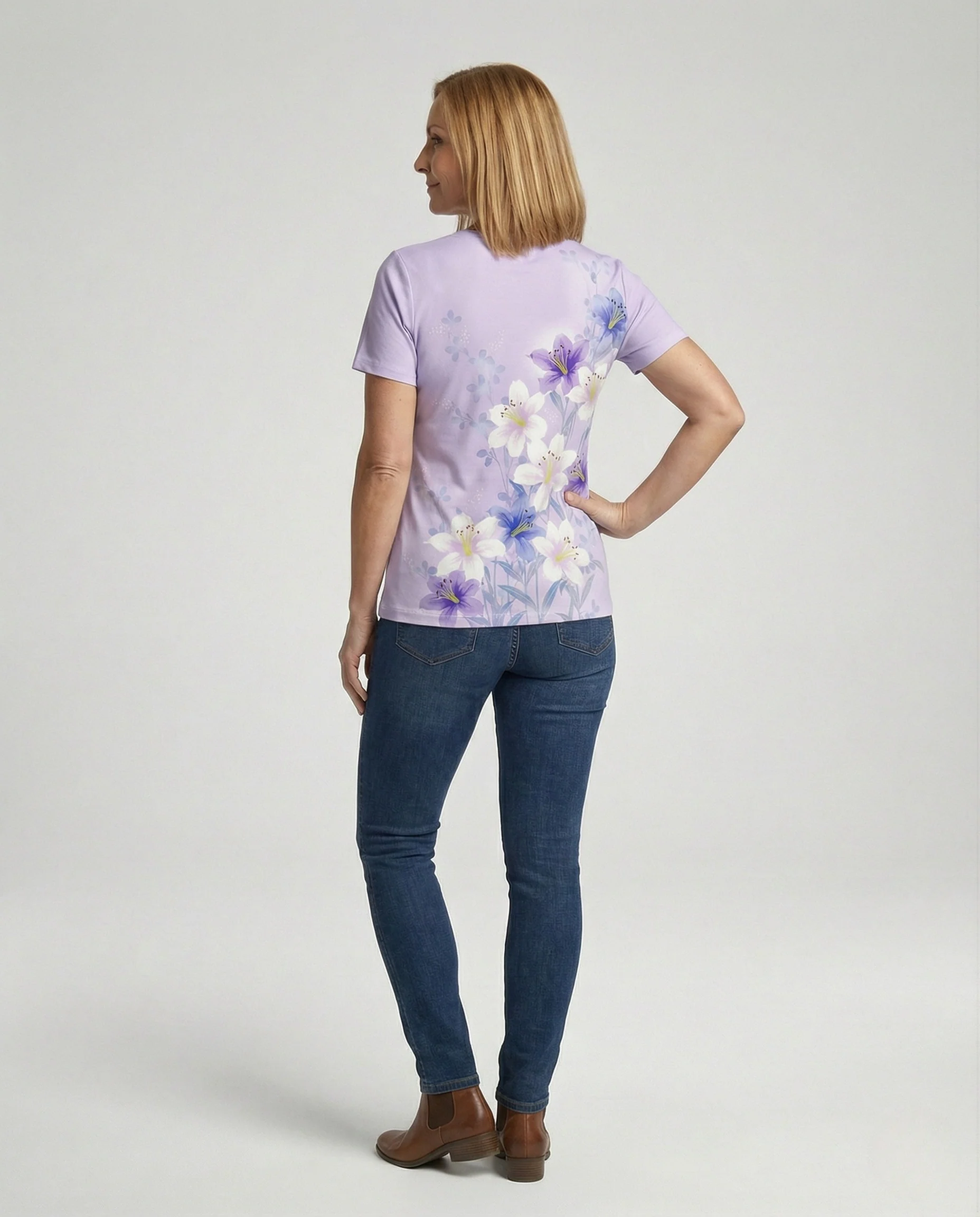 Kurzarmshirt Damen V-Ausschnitt Blumenprint - Image 3