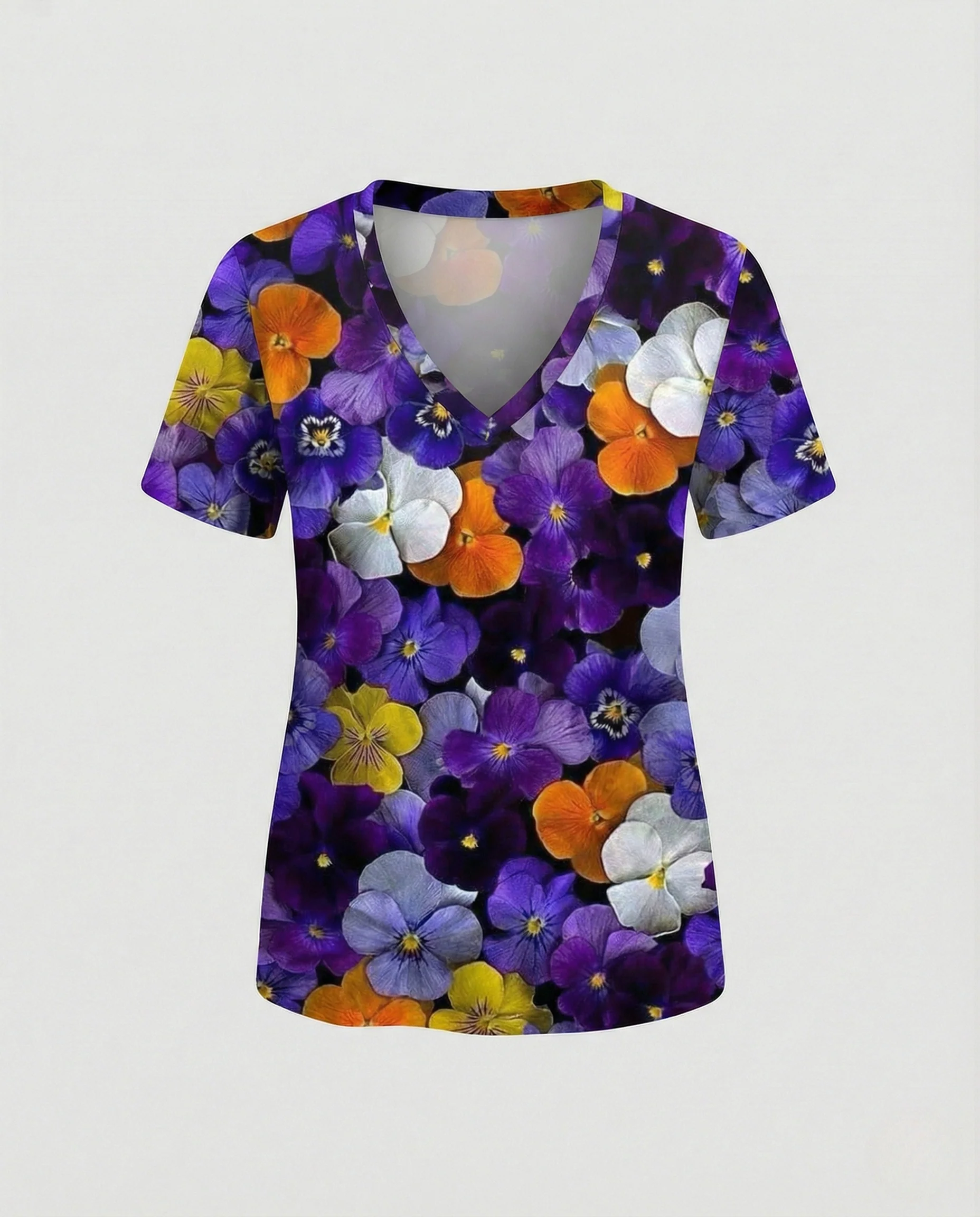 Kurzarmshirt Damen V-Ausschnitt Blumenprint - Image 8