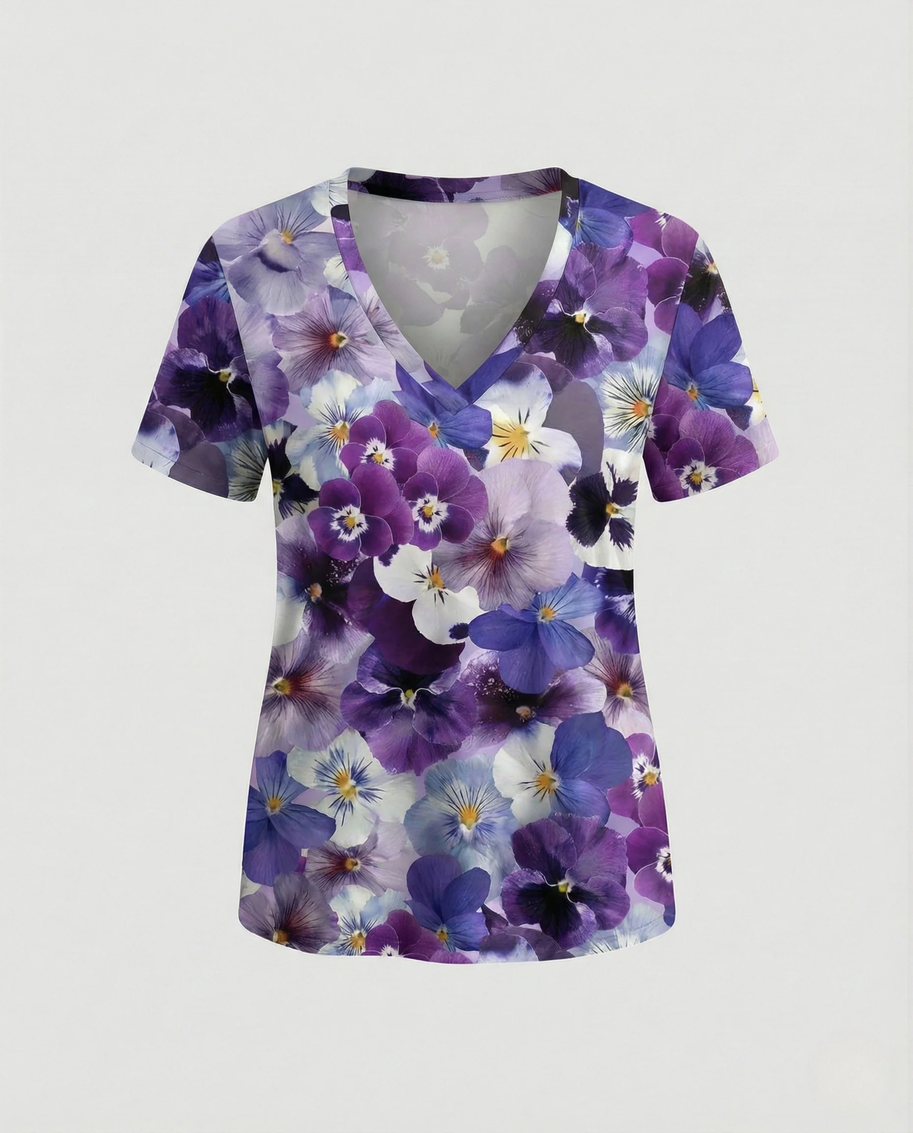 Kurzarmshirt Damen V-Ausschnitt Blumenprint - Image 9
