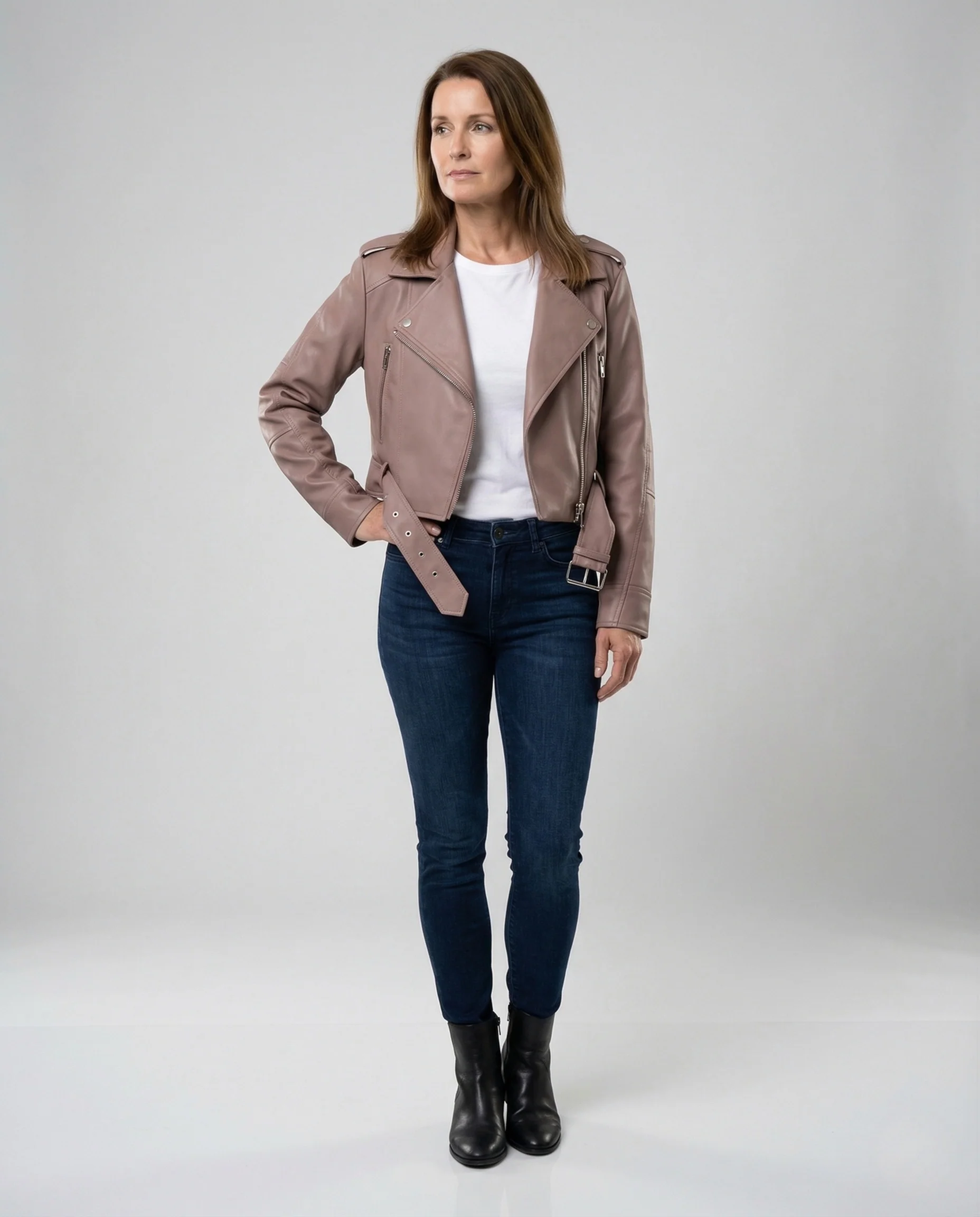 Damen Kurze Biker Lederjacke