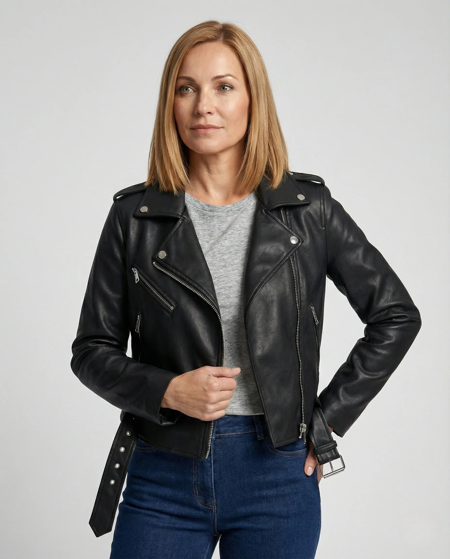 Freizeitkleidung Damen Bikerjacke Kunstleder - Image 2