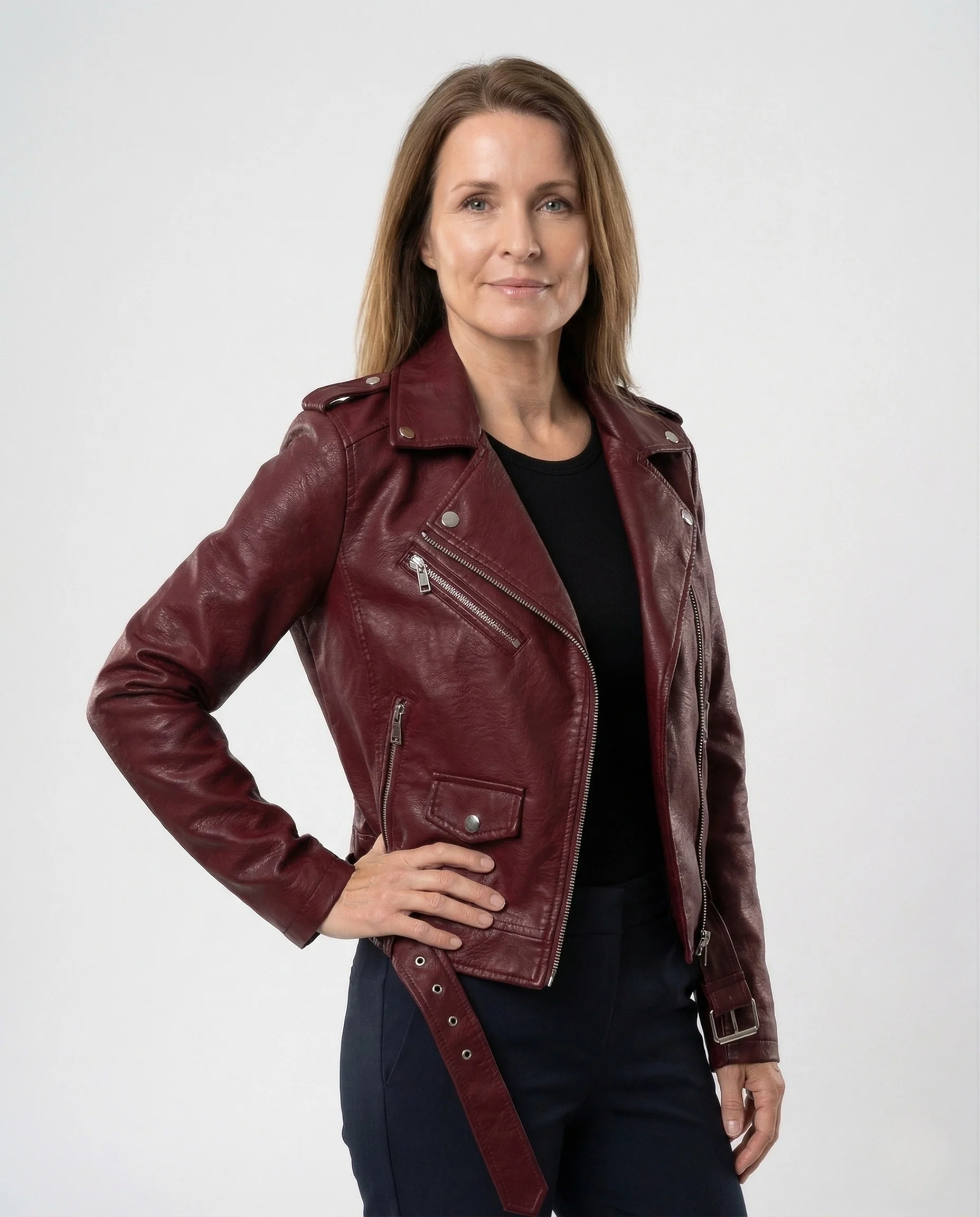 Damen Kurze Bikerjacke Kunstleder - Image 2