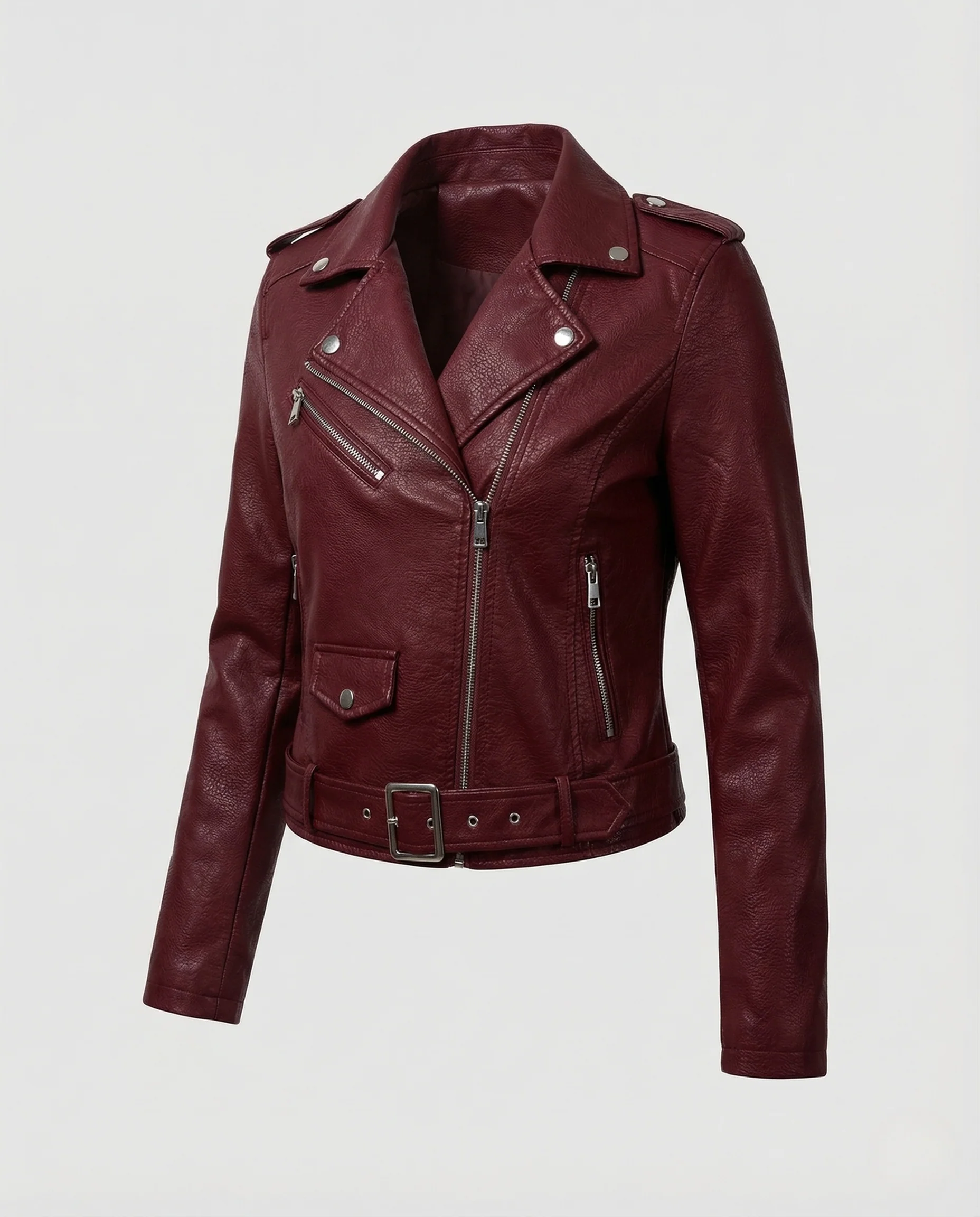 Damen Kurze Bikerjacke Kunstleder - Image 5