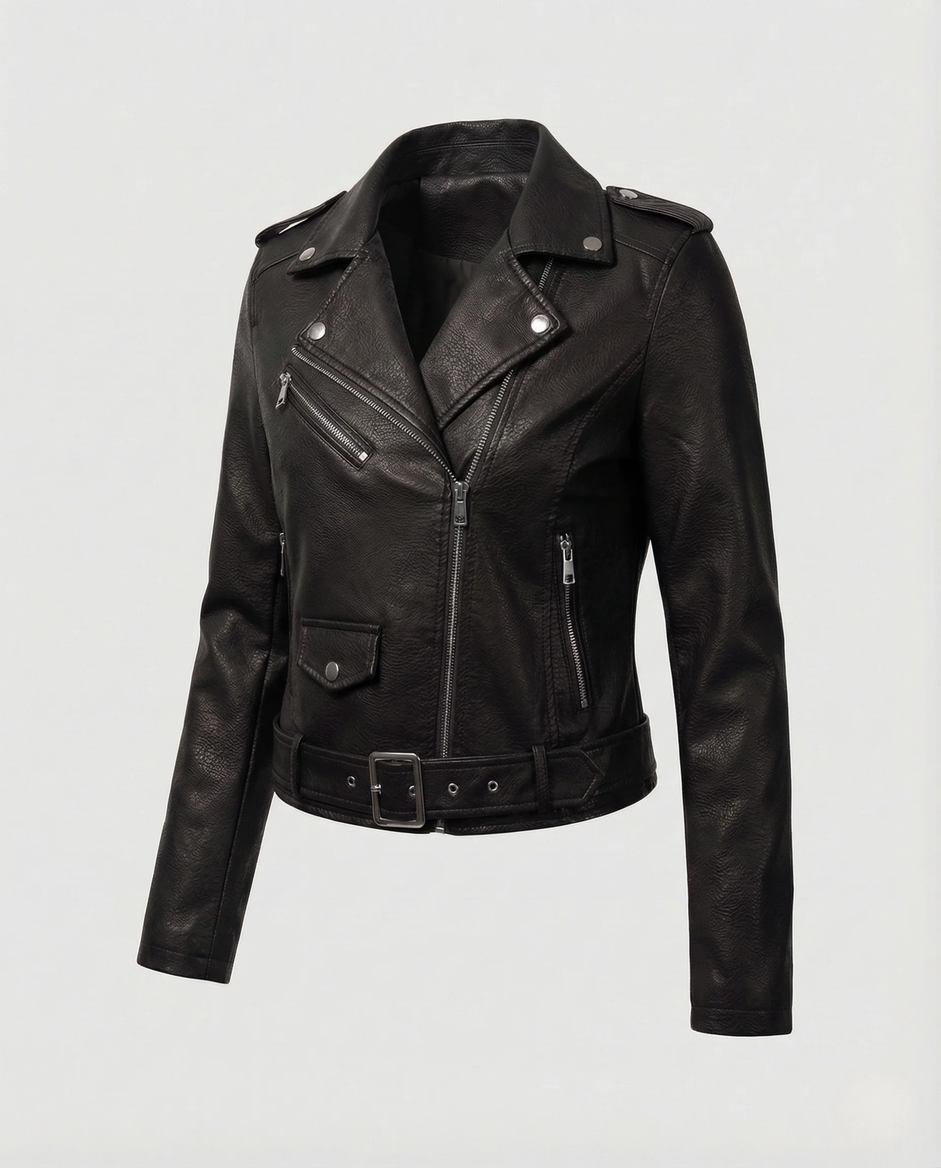 Damen Kurze Bikerjacke Kunstleder - Image 6