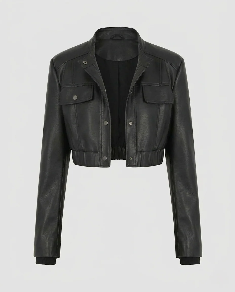 Damen Kunstleder Bikerjacke Schulterpolster - Image 5