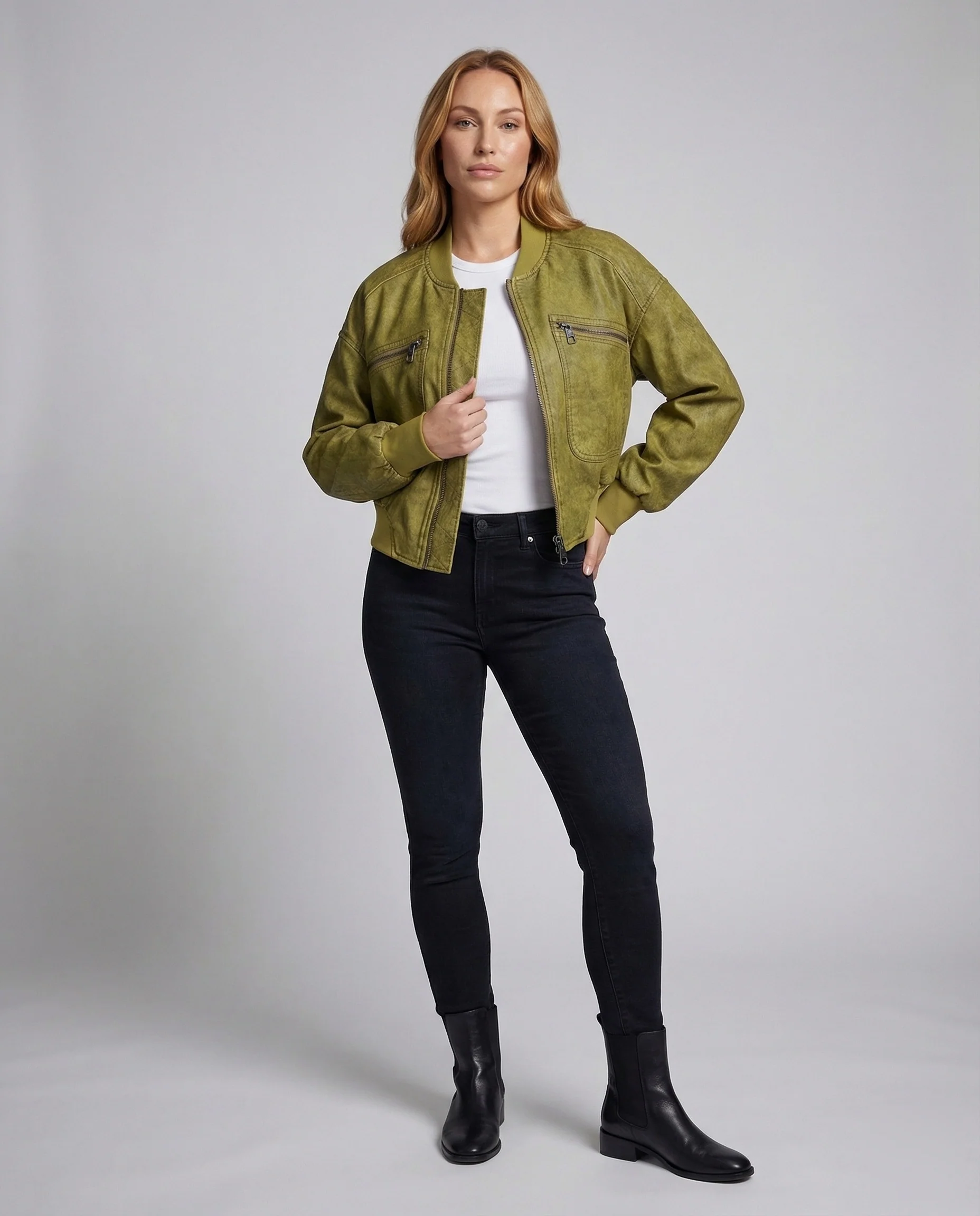 Damen Velours Bomberjacke Kurz