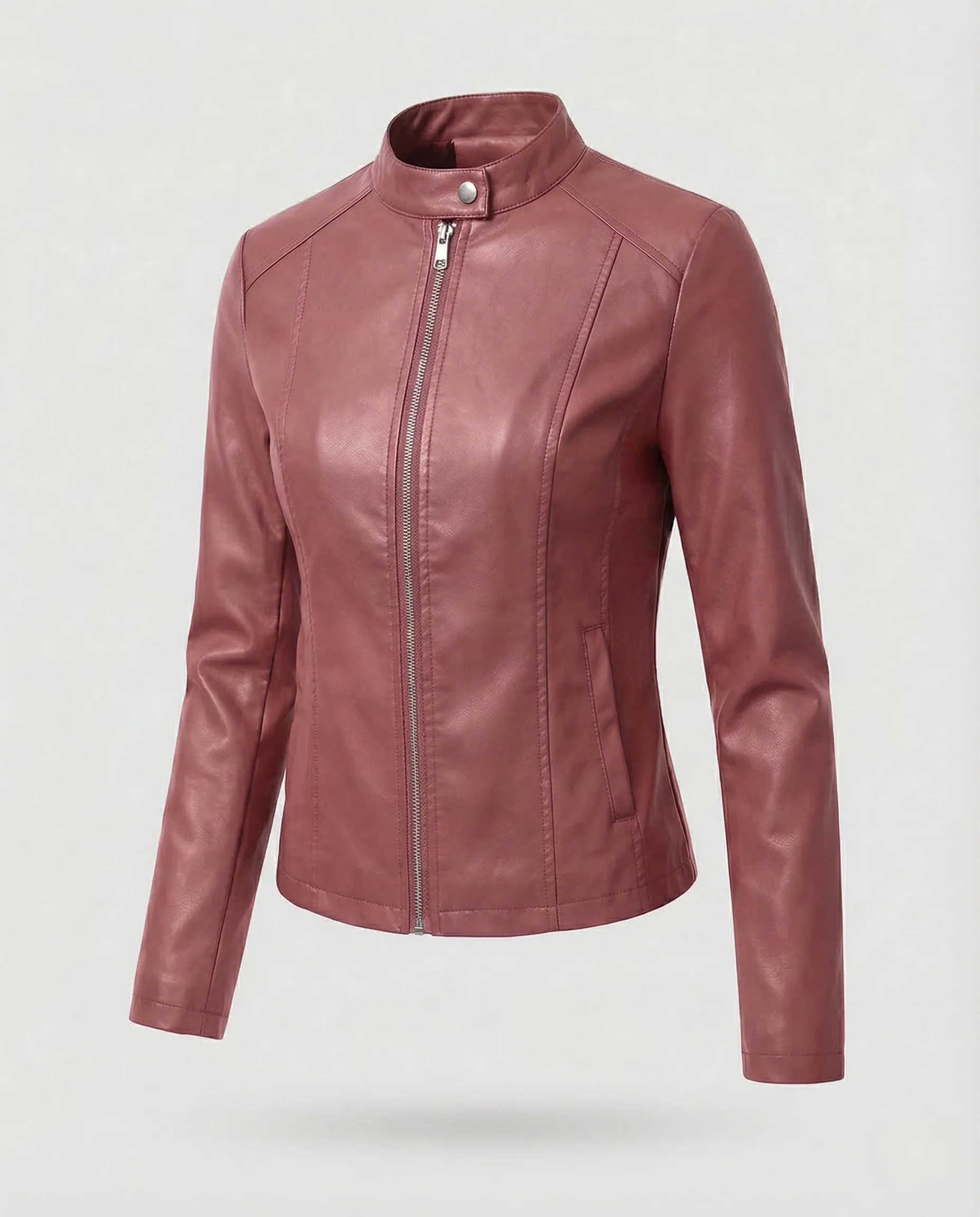 Damen Kunstlederjacke Kurz Minimalistisch - Image 12