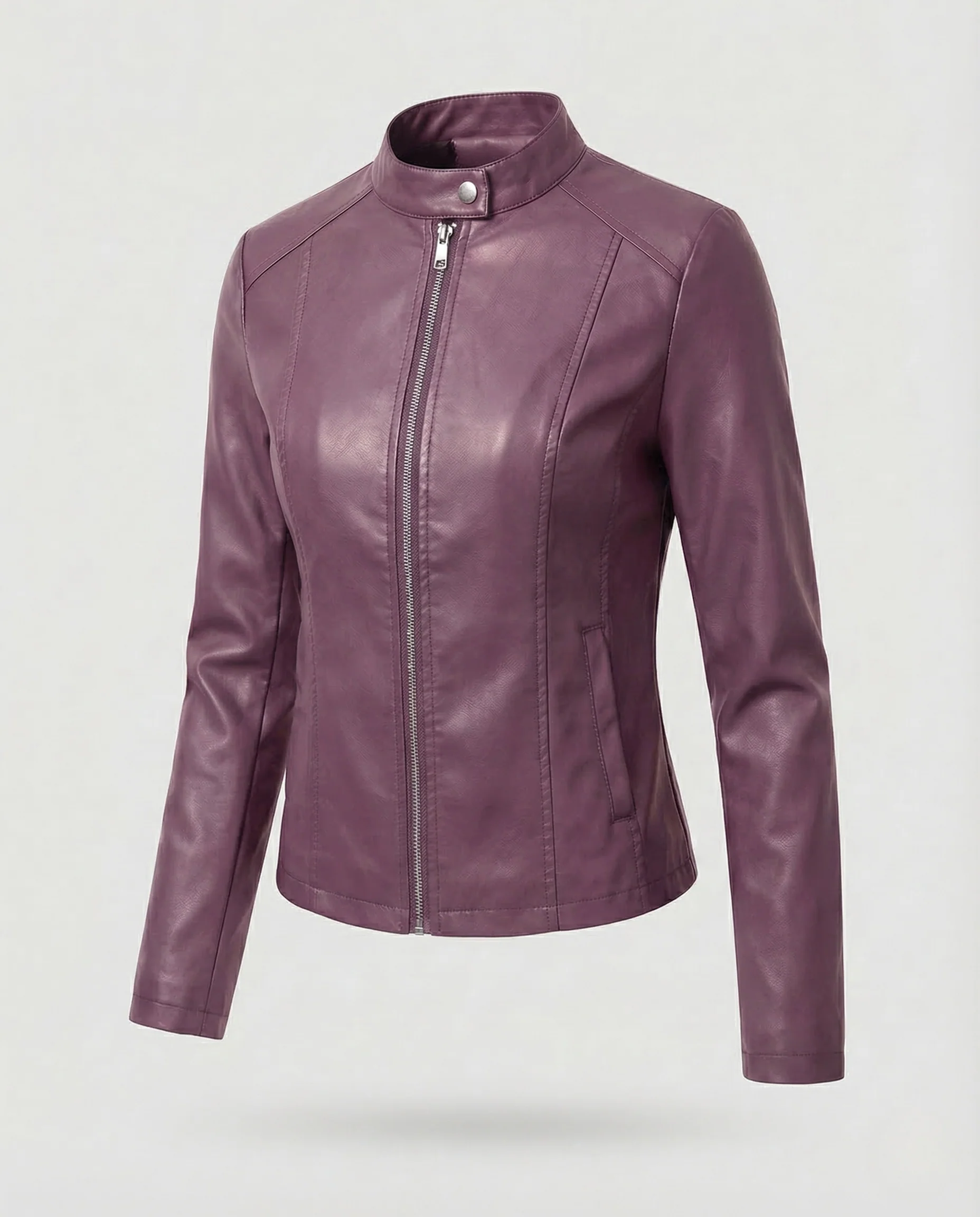 Damen Kunstlederjacke Kurz Minimalistisch - Image 13