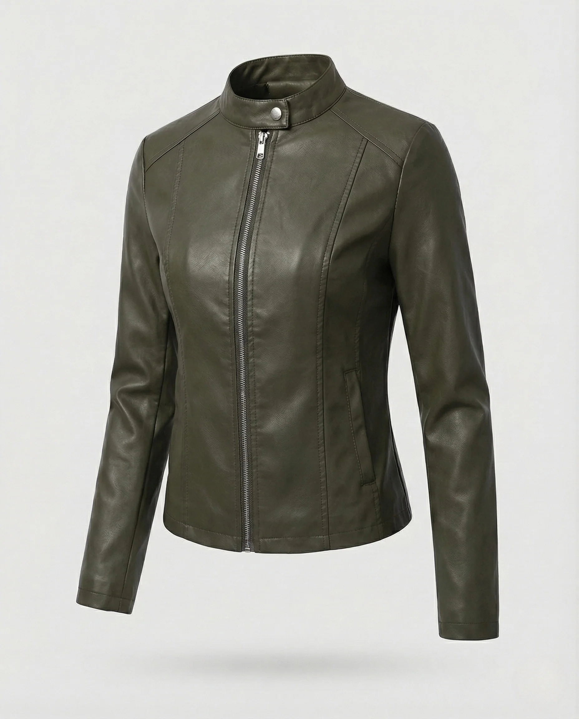 Damen Kunstlederjacke Kurz Minimalistisch - Image 6