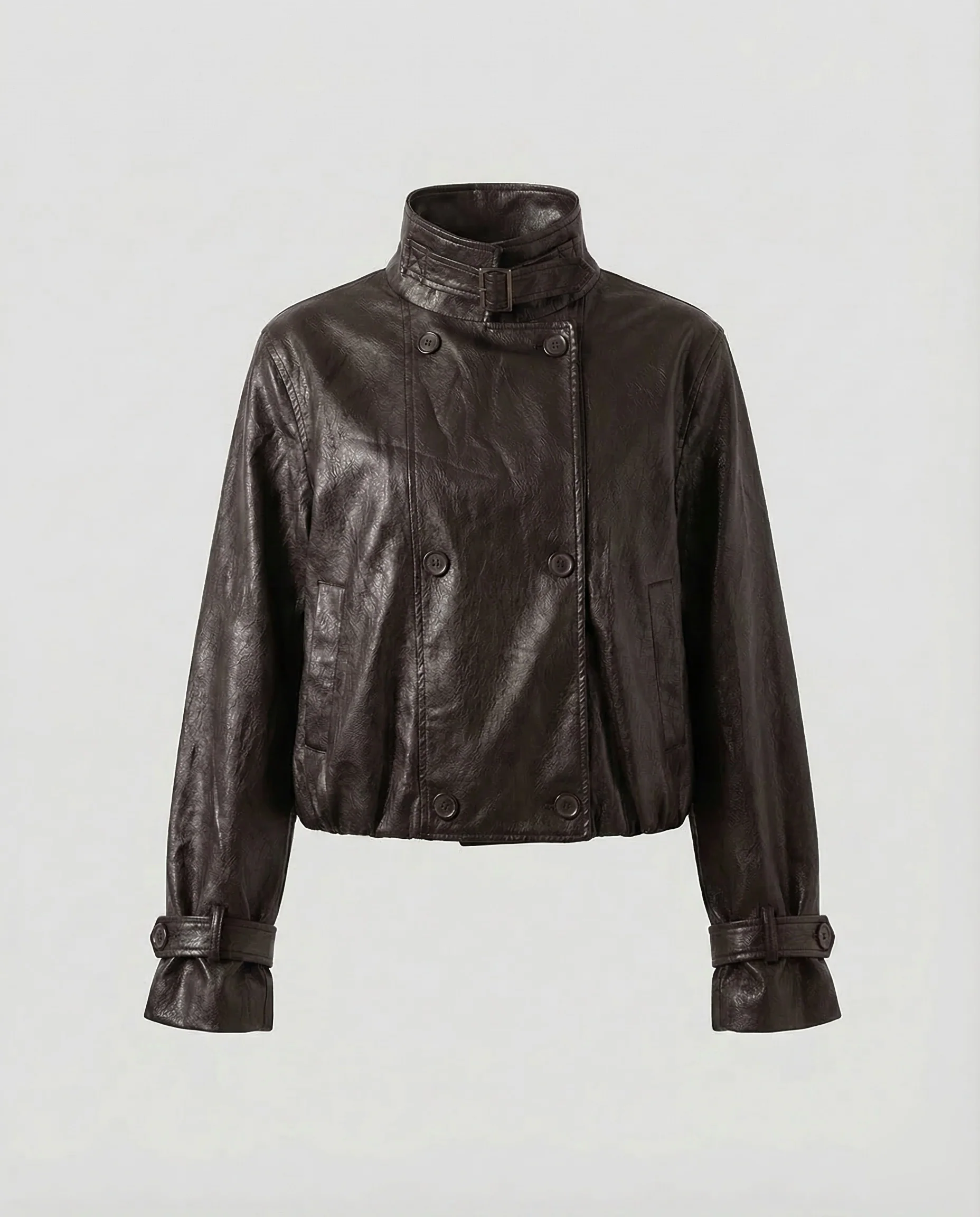 Damen Kunstlederjacke Doppelreiher Kurz - Image 4