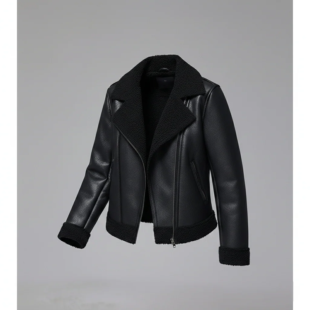 Damen Lederjacke Schwarz gefüttert - Image 5