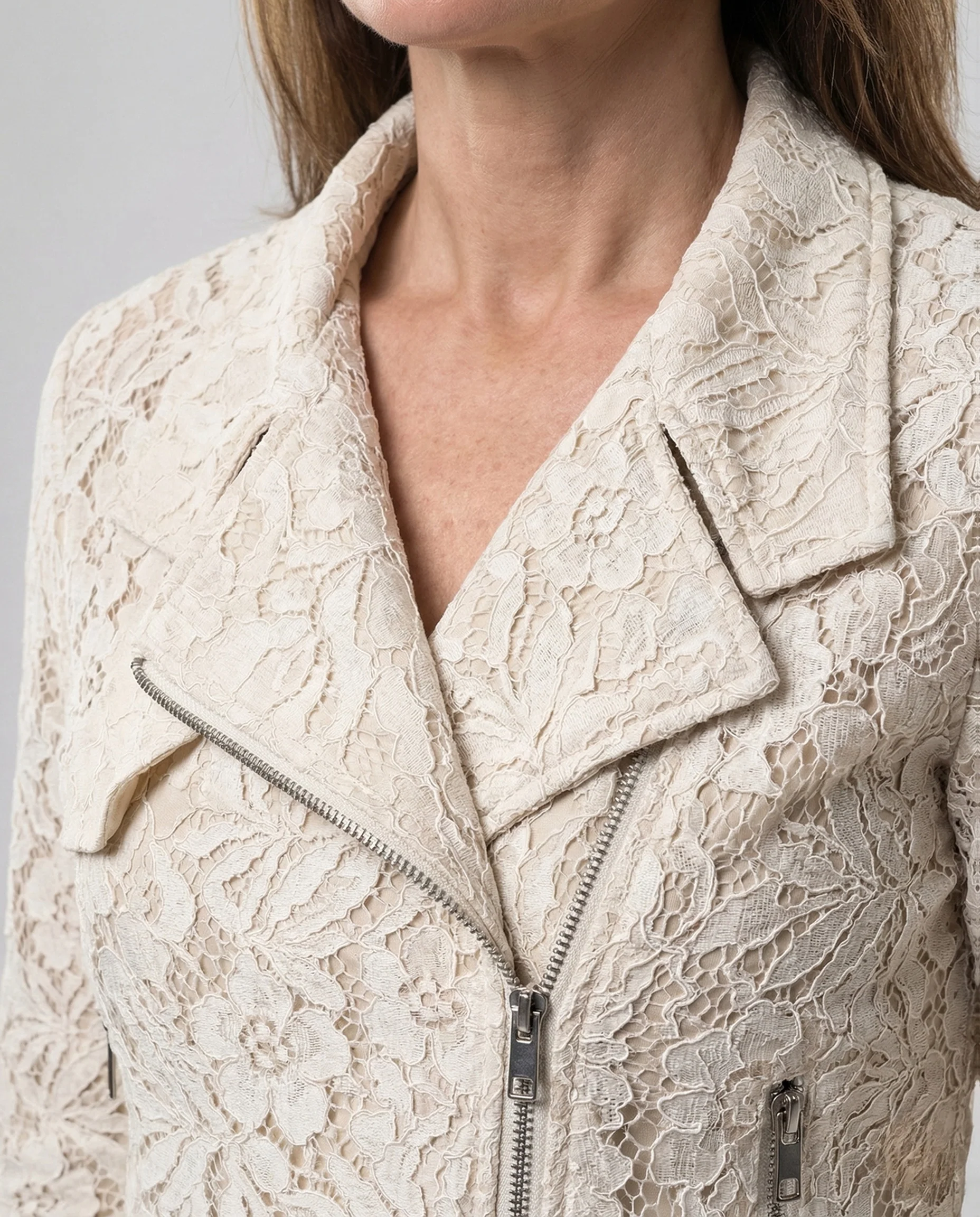 Damen Spitzen Bikerjacke Gefüttert - Image 3