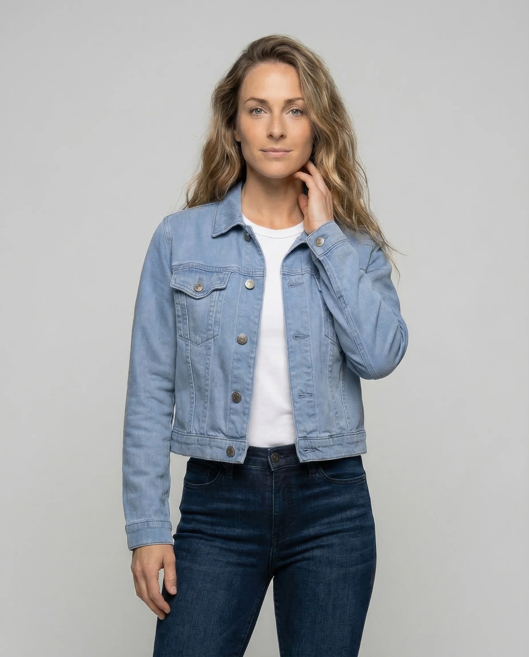 Damen Jeansjacke Kurz Brusttaschen - Image 2