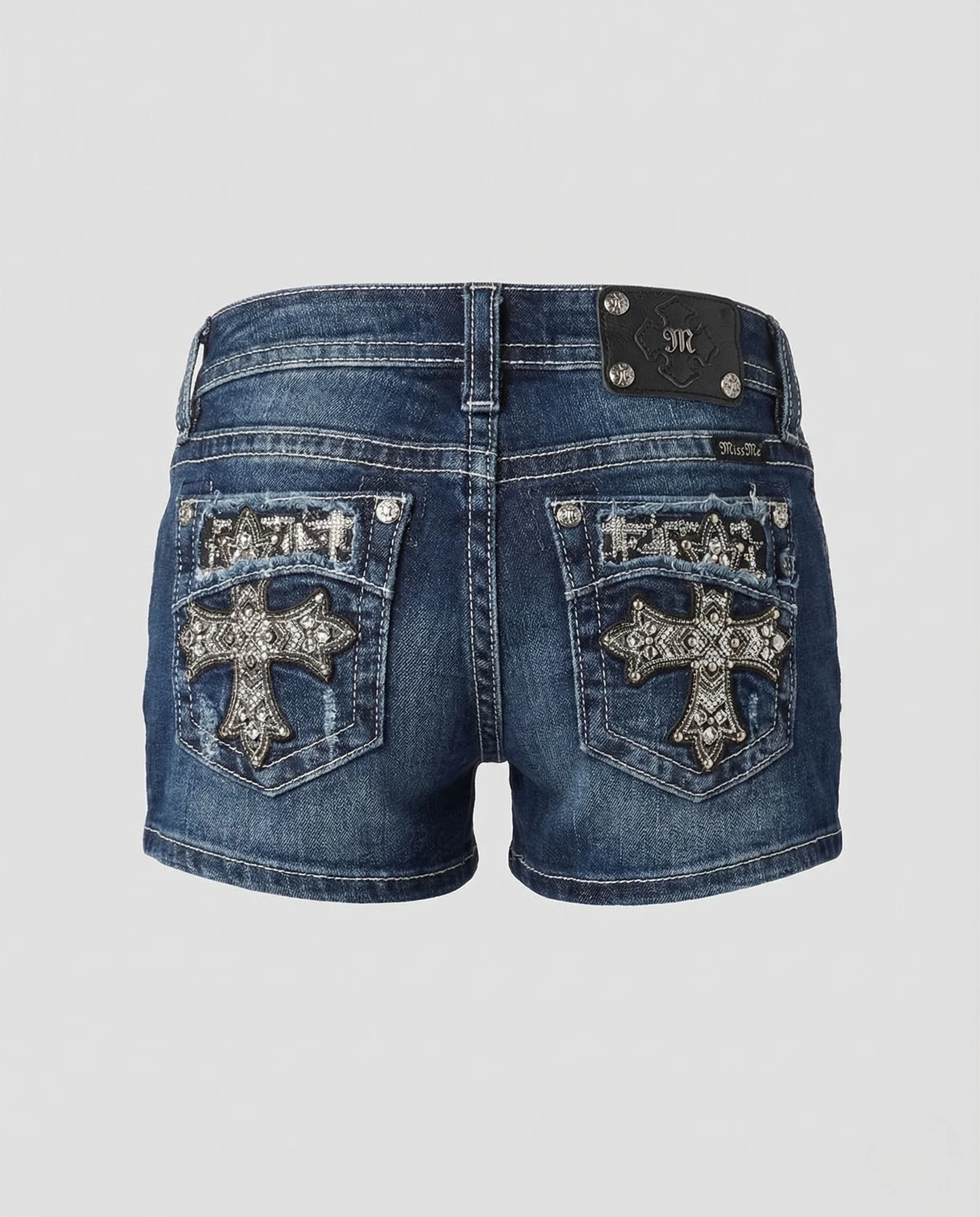 Damen Jeans Shorts Kurz mit Strass und Stickerei - Image 5