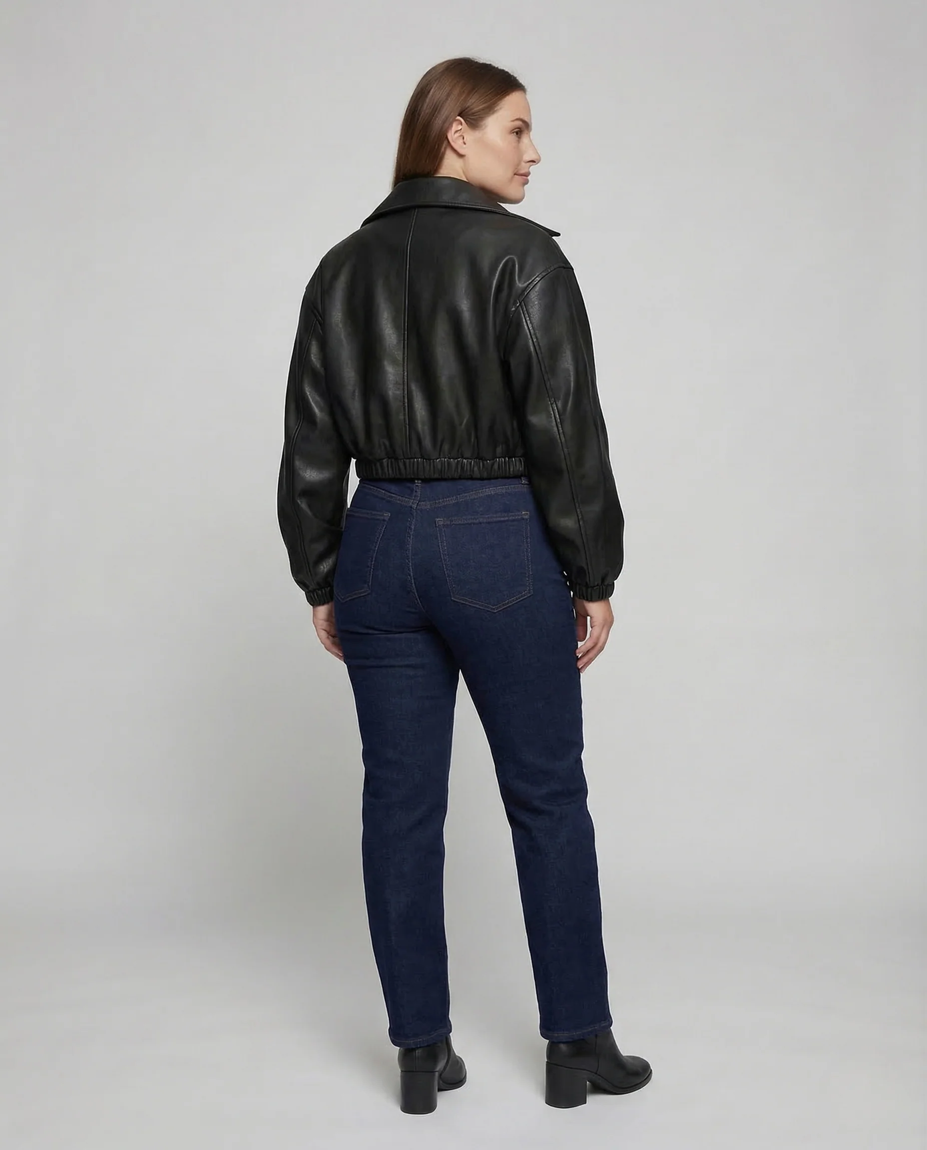 Damen Lederoptik Kapuzenjacke Kurz - Image 4