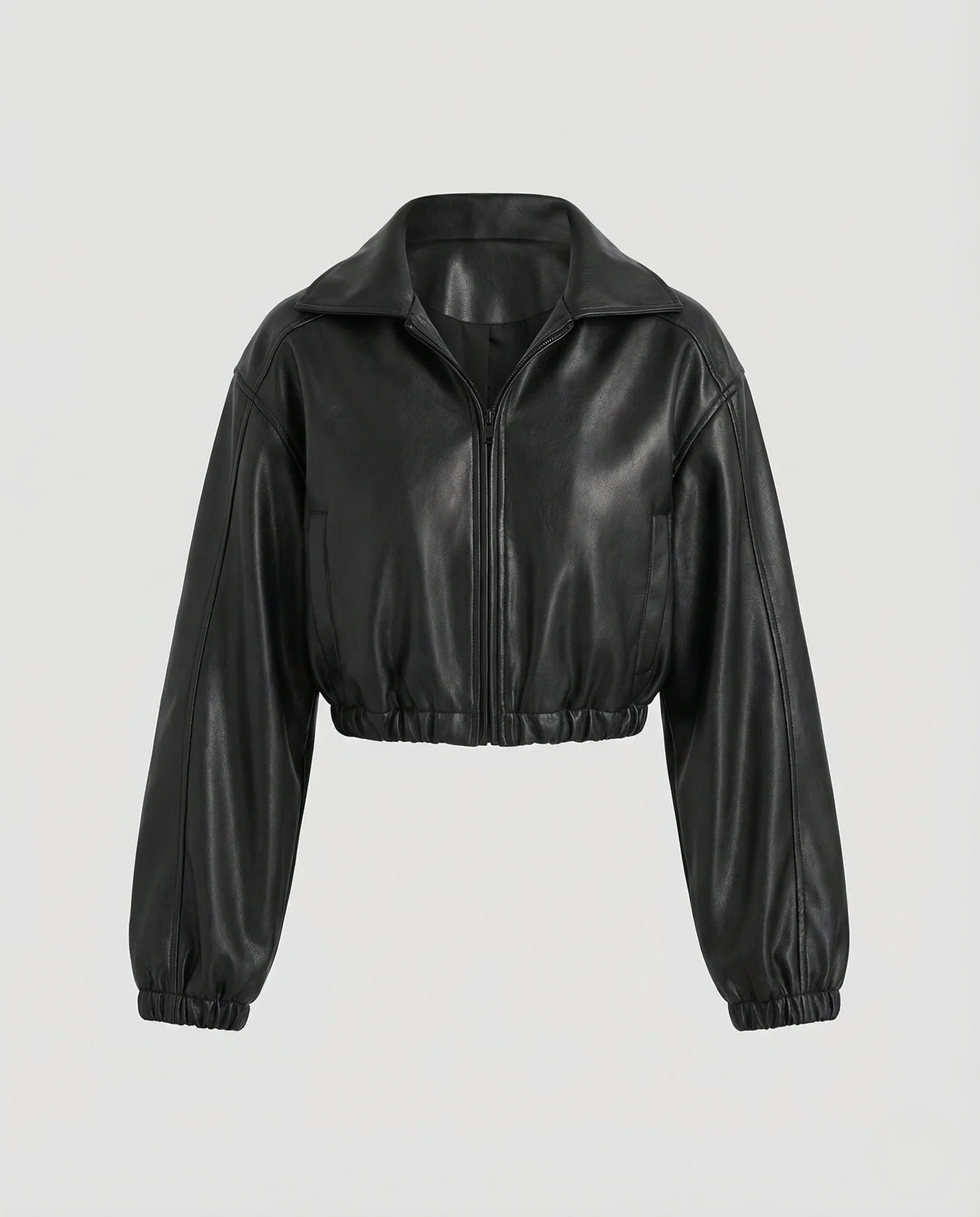 Damen Lederoptik Kapuzenjacke Kurz - Image 5