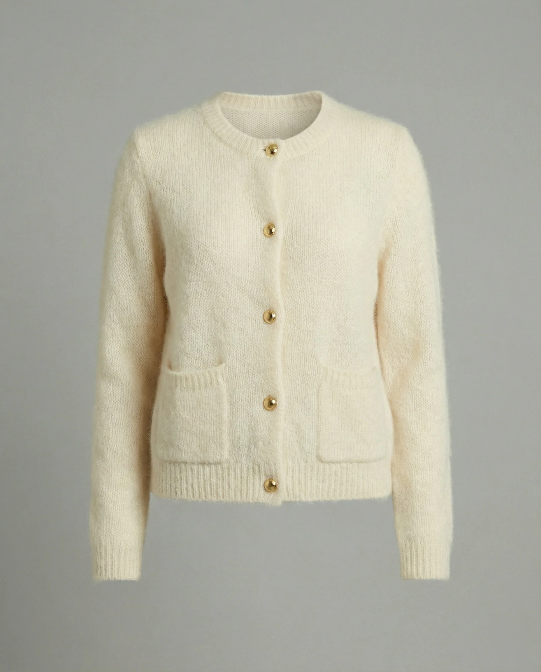 Kurze kastige Bouclé-Cardiganjacke mit goldverzierten Zierknöpfen und aufgesetzten Eingrifftaschen Heidi-Mode - Image 3