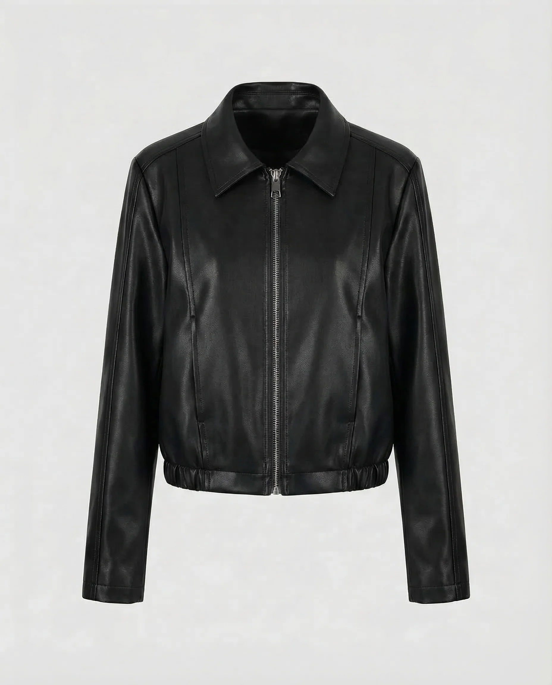 Damen Kunstleder Bomberjacke Kurz - Image 6