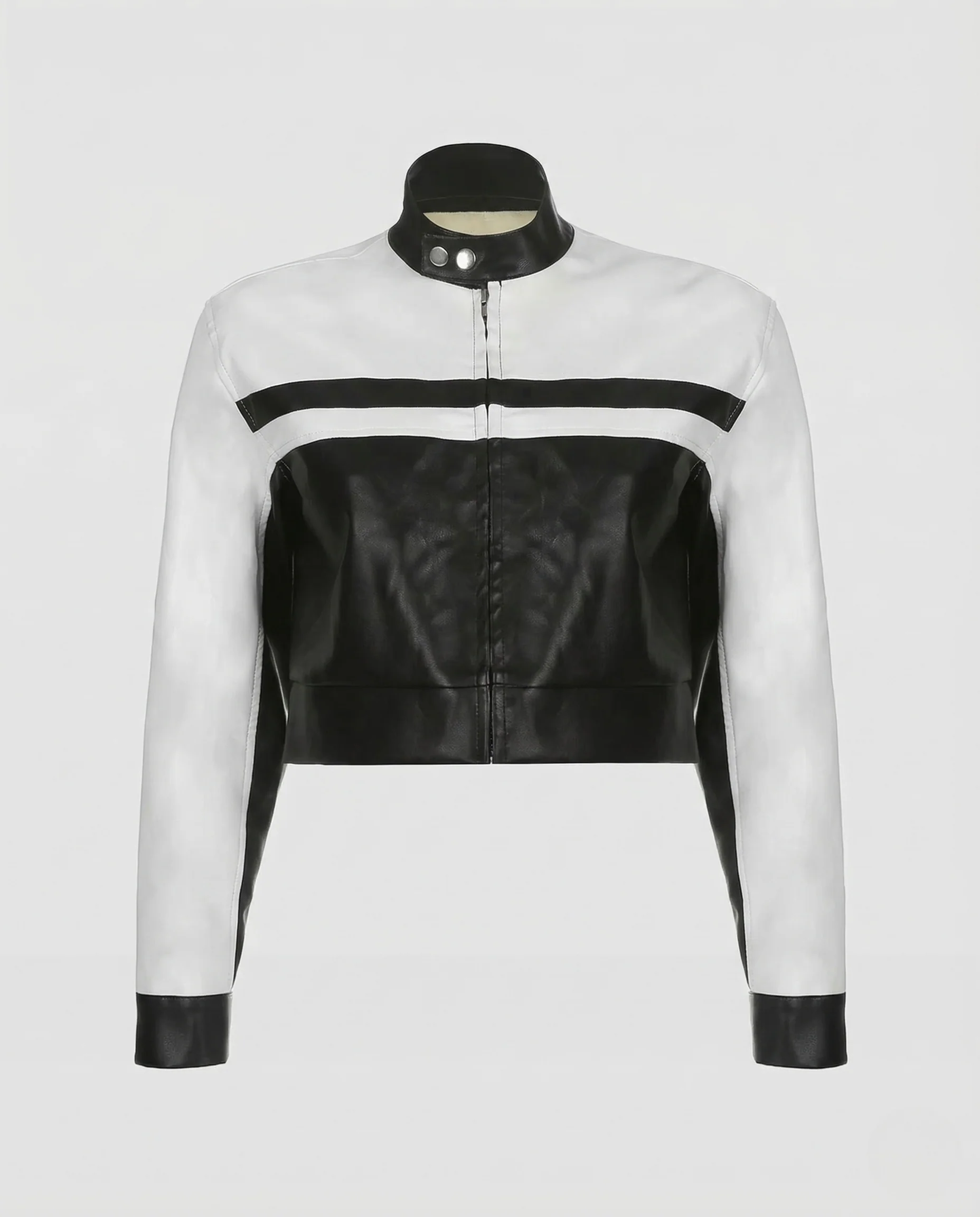 Damen Kunstleder Bikerjacke Kurz Reißverschluss - Image 5