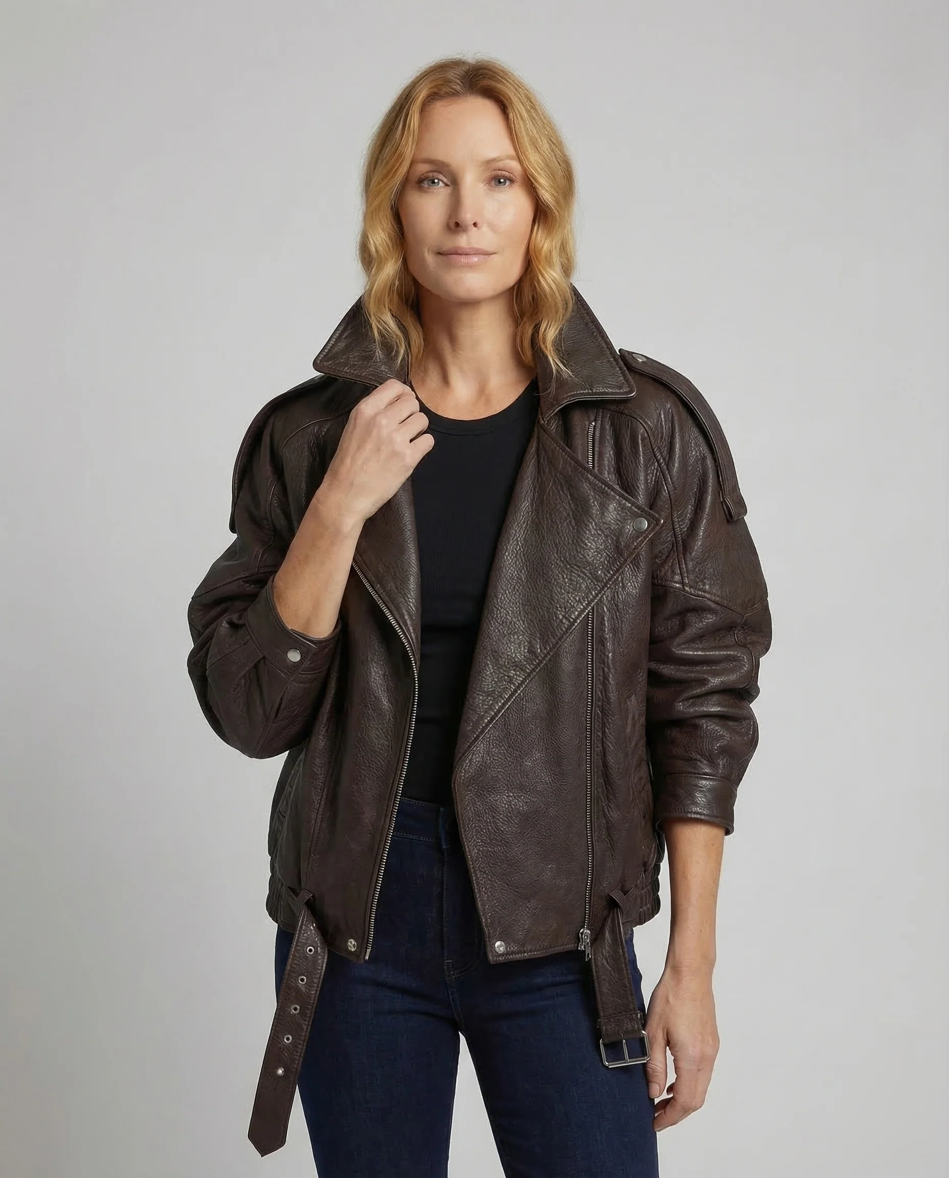 Damen Kunstleder Bikerjacke Kurz - Image 2