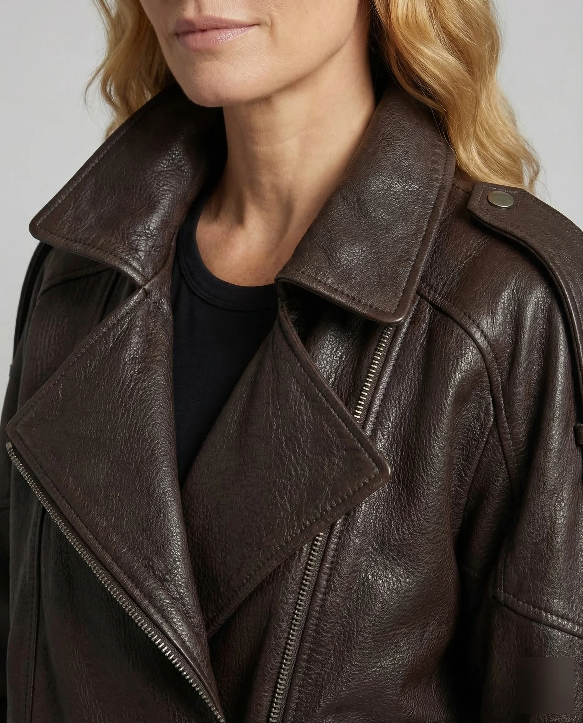 Damen Kunstleder Bikerjacke Kurz - Image 3