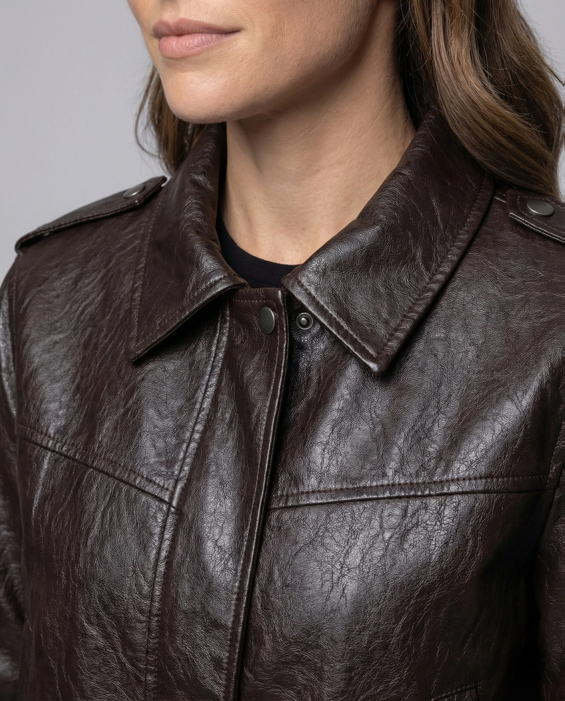 Damen Kunstlederjacke Kurz Tunnelzugbund - Image 3