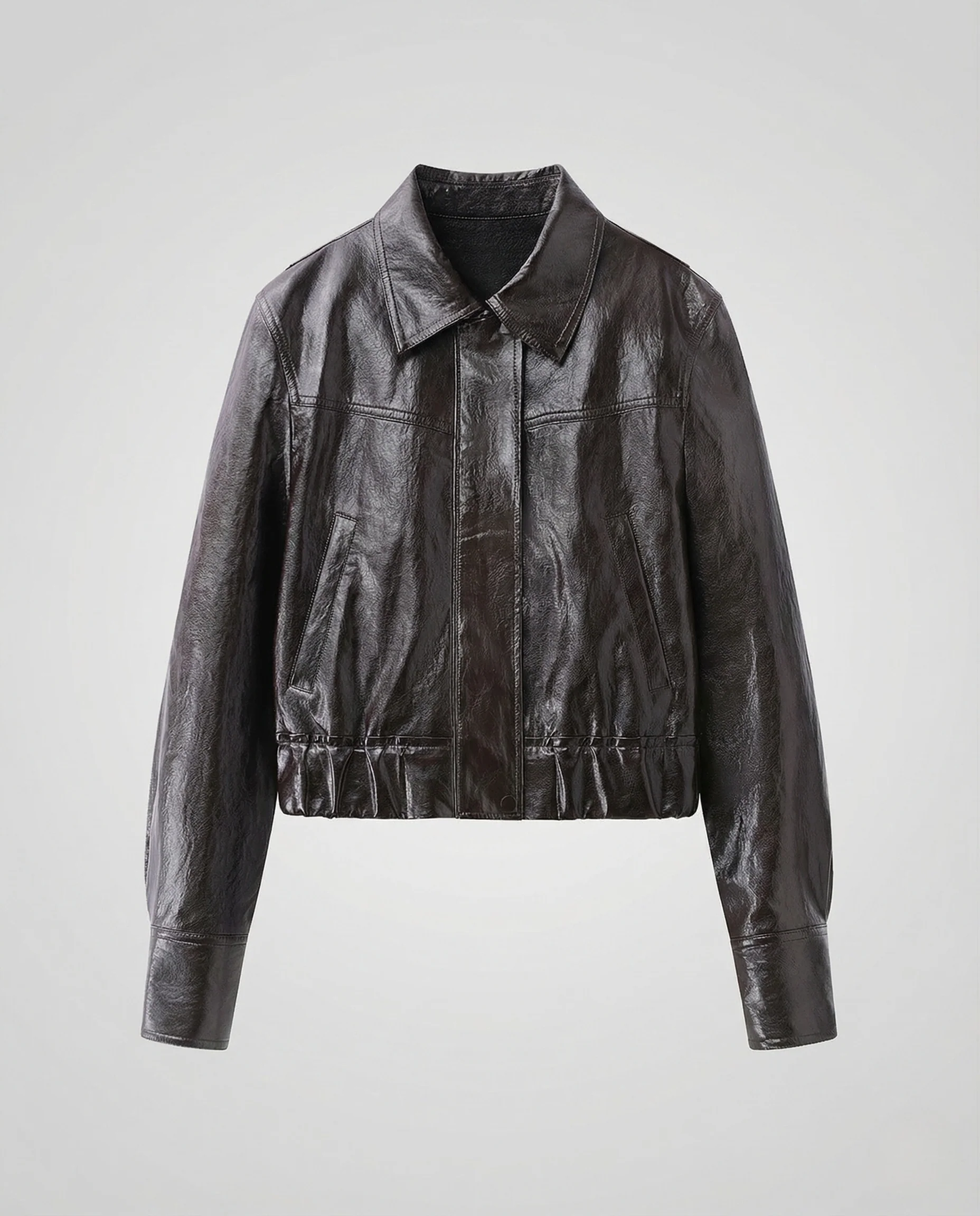 Damen Kunstlederjacke Kurz Tunnelzugbund - Image 5