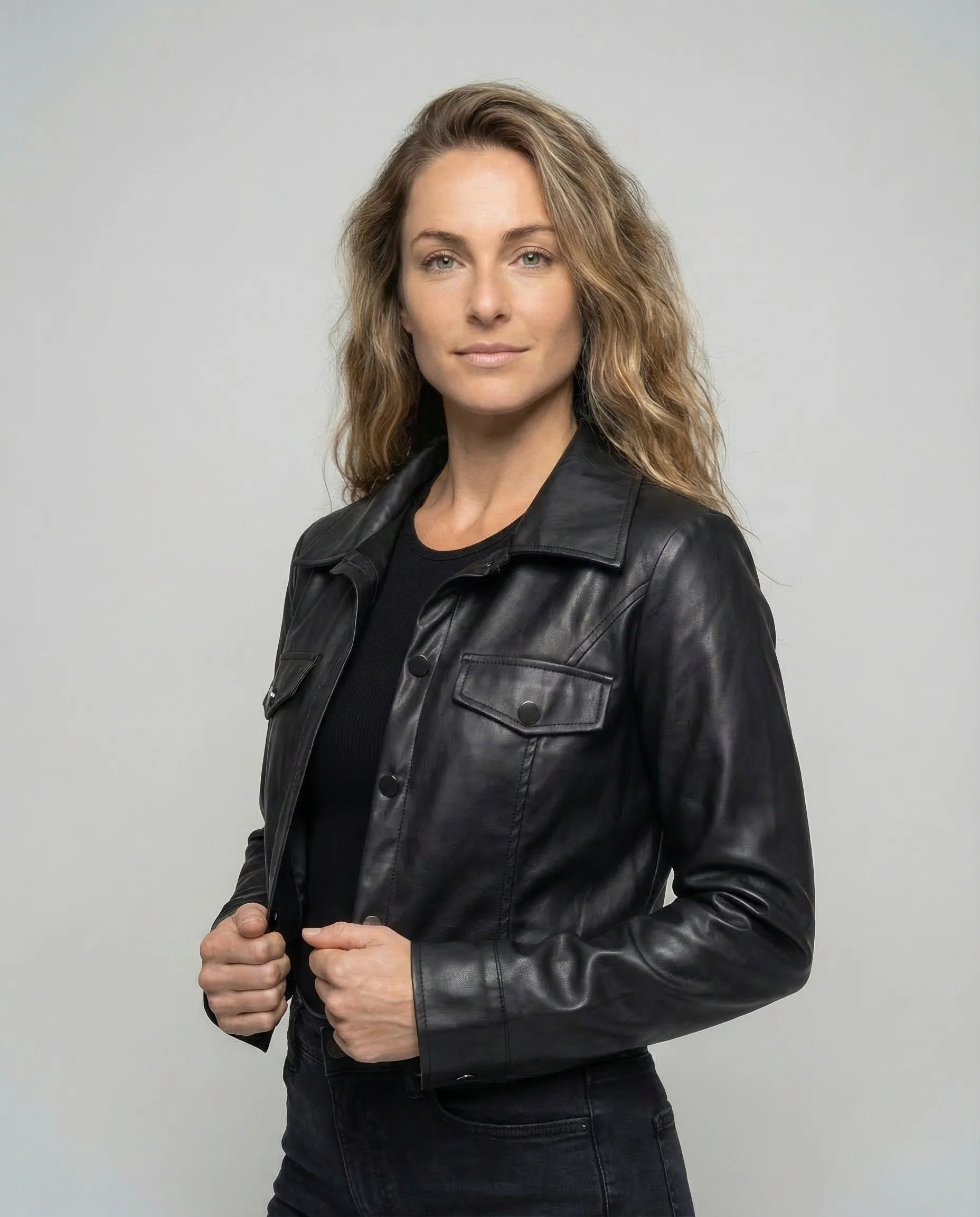 Damen Lederjacke Kurz Hemdstil - Image 2
