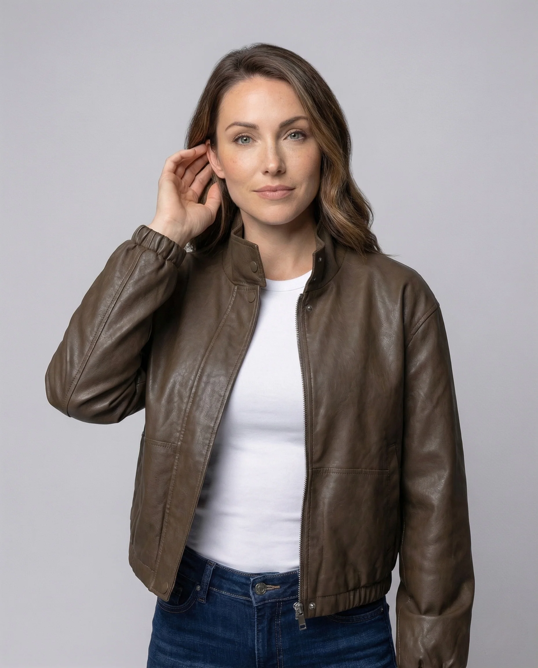 Damen Lederjacke Teddyfutter Stehkragen - Image 2