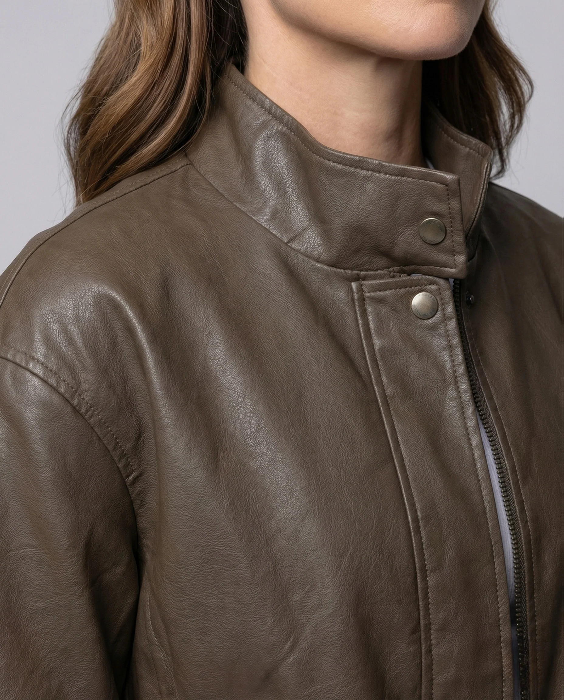 Damen Lederjacke Teddyfutter Stehkragen - Image 3