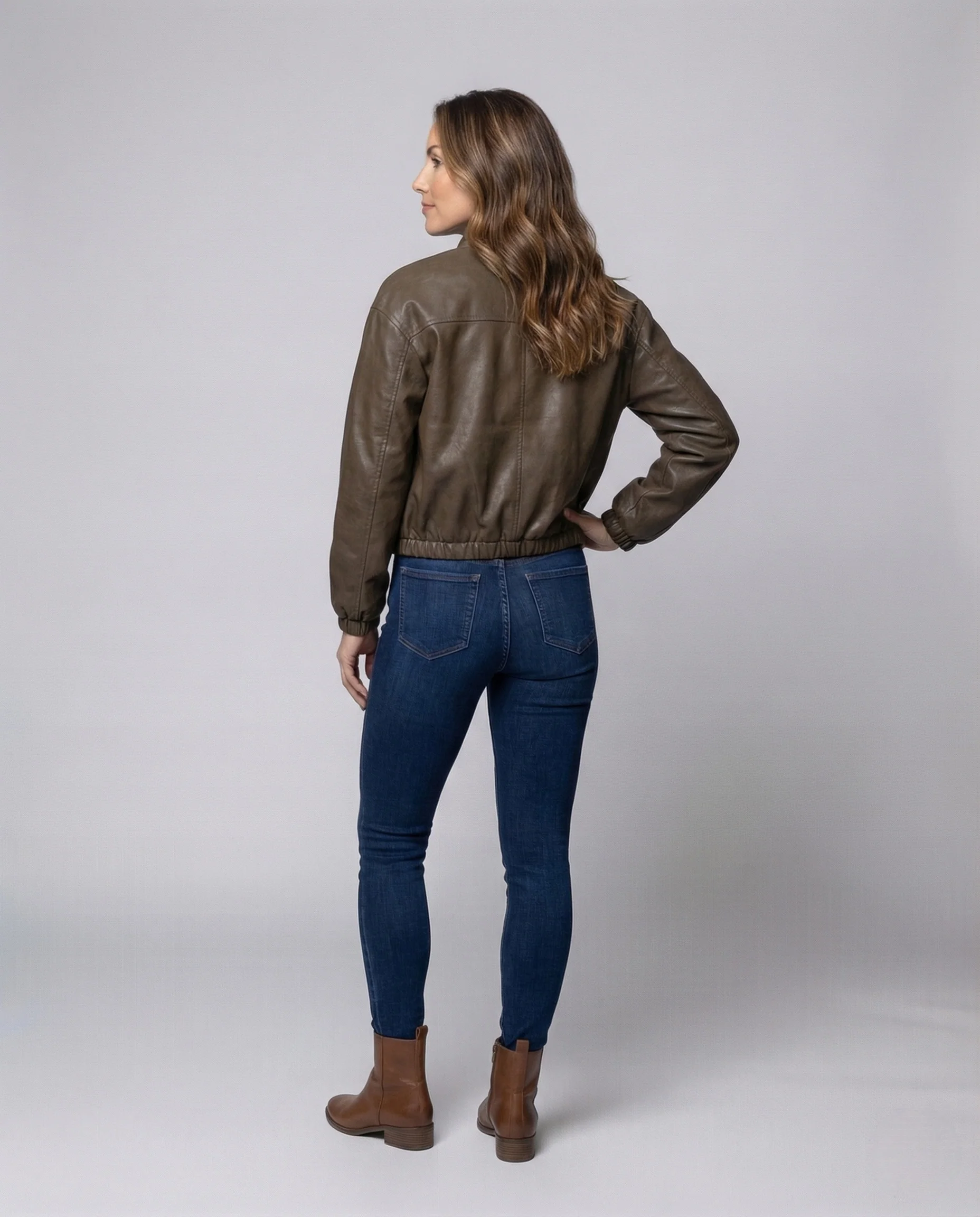 Damen Lederjacke Teddyfutter Stehkragen - Image 4