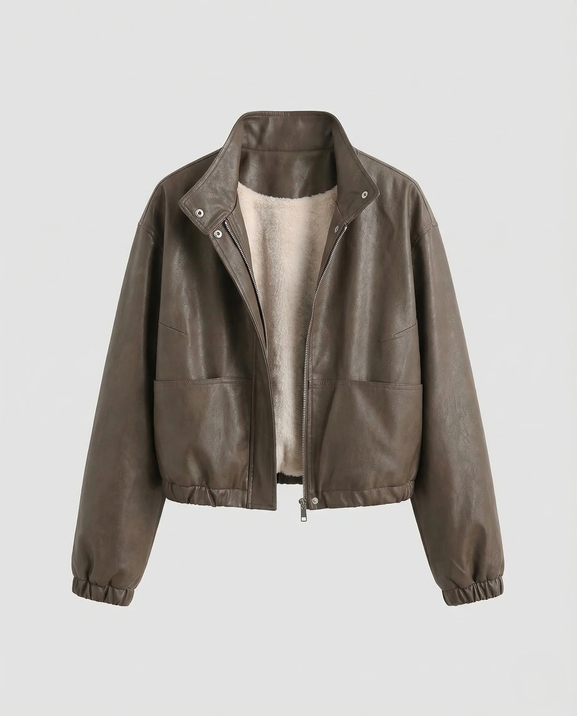 Damen Lederjacke Teddyfutter Stehkragen - Image 5