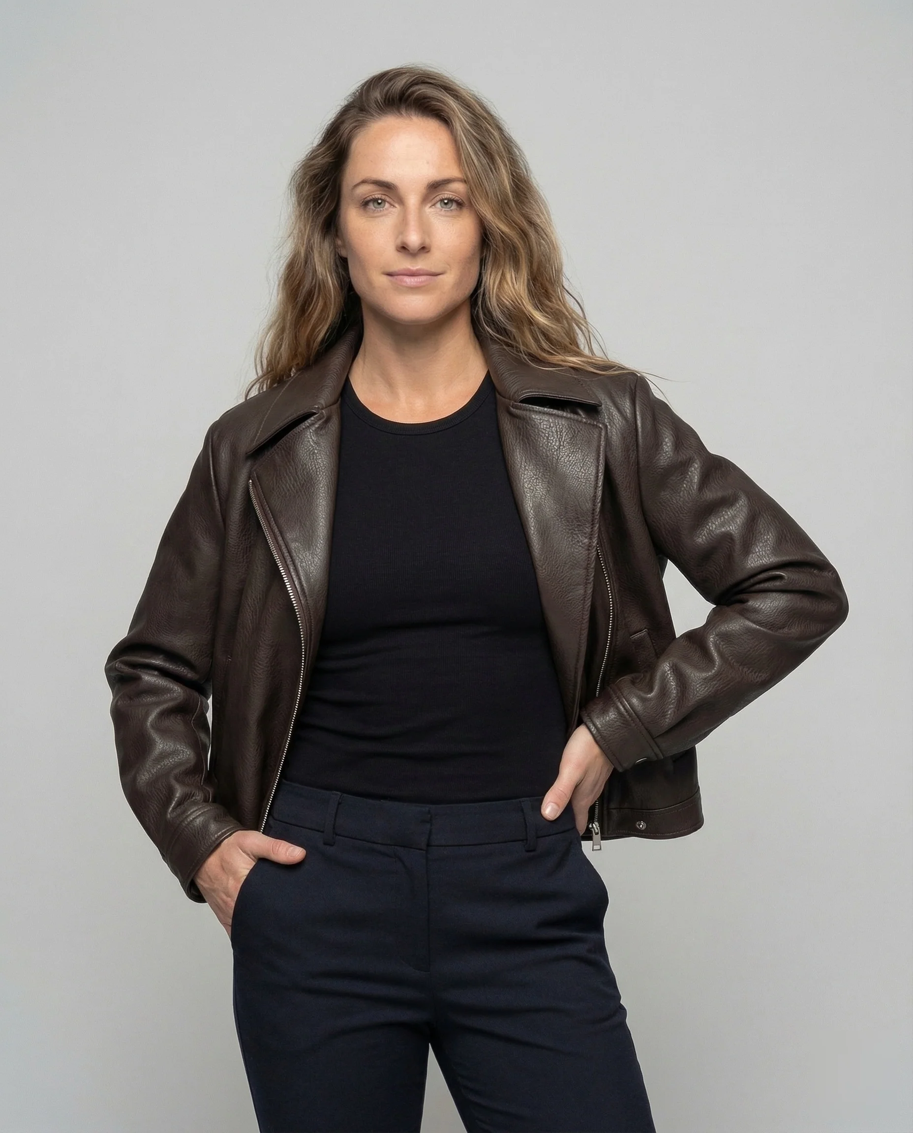 Damen Oversize Kunstleder Bikerjacke Gürtel - Image 2