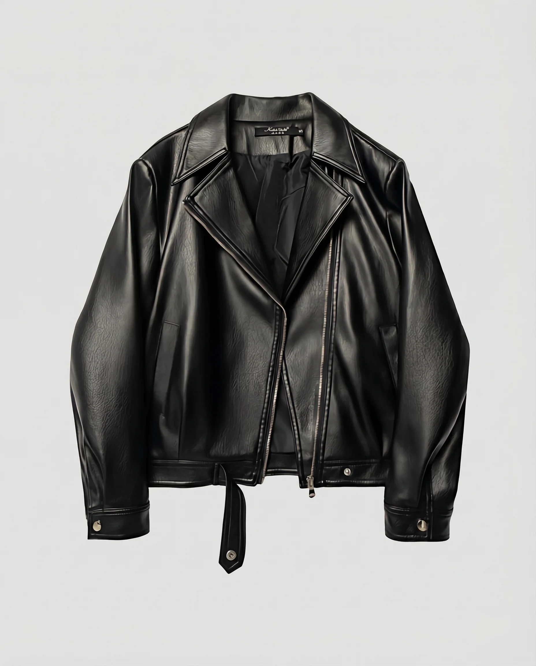Damen Oversize Kunstleder Bikerjacke Gürtel - Image 5