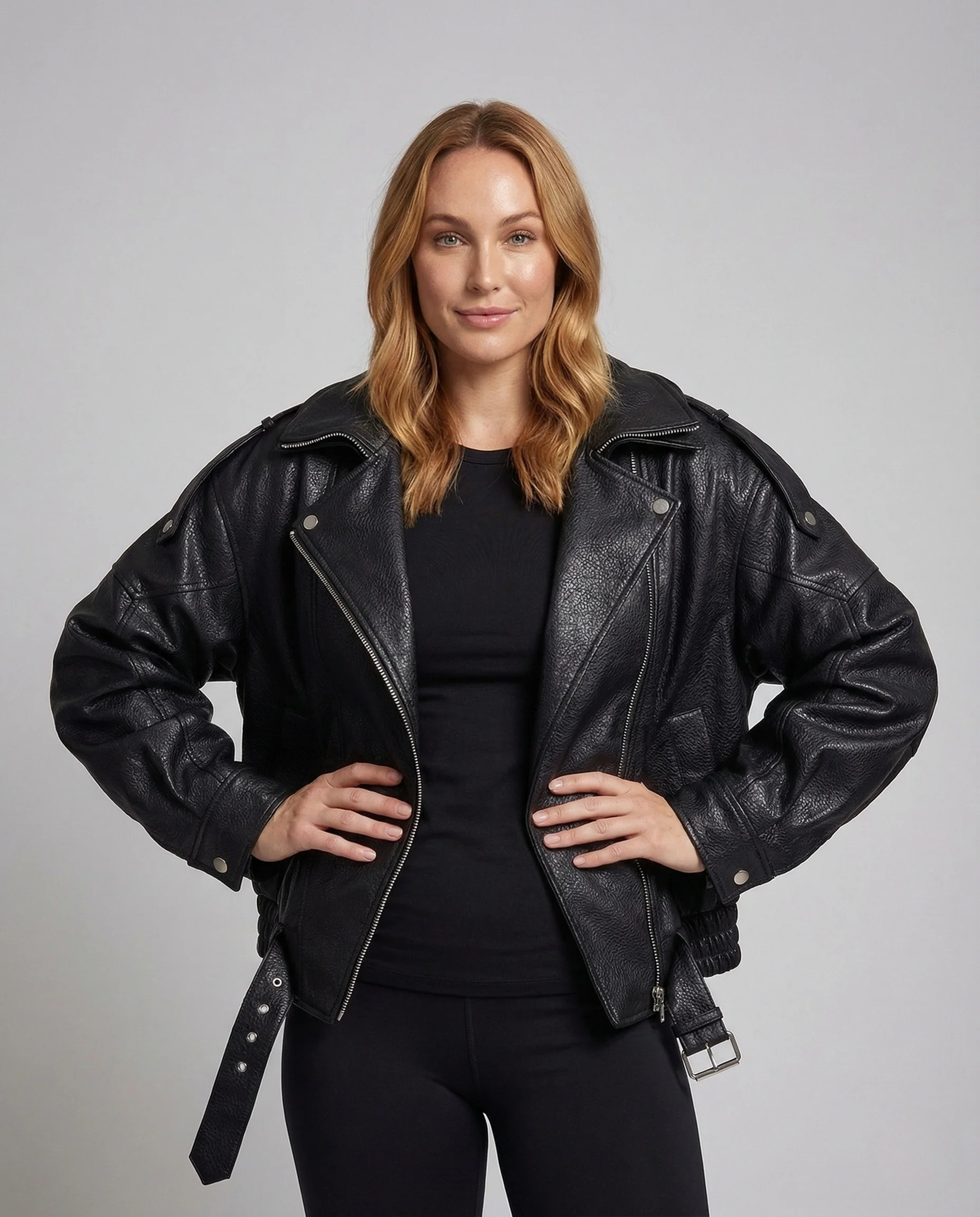 Damen Oversize Bikerjacke Kurz Kunstleder - Image 2