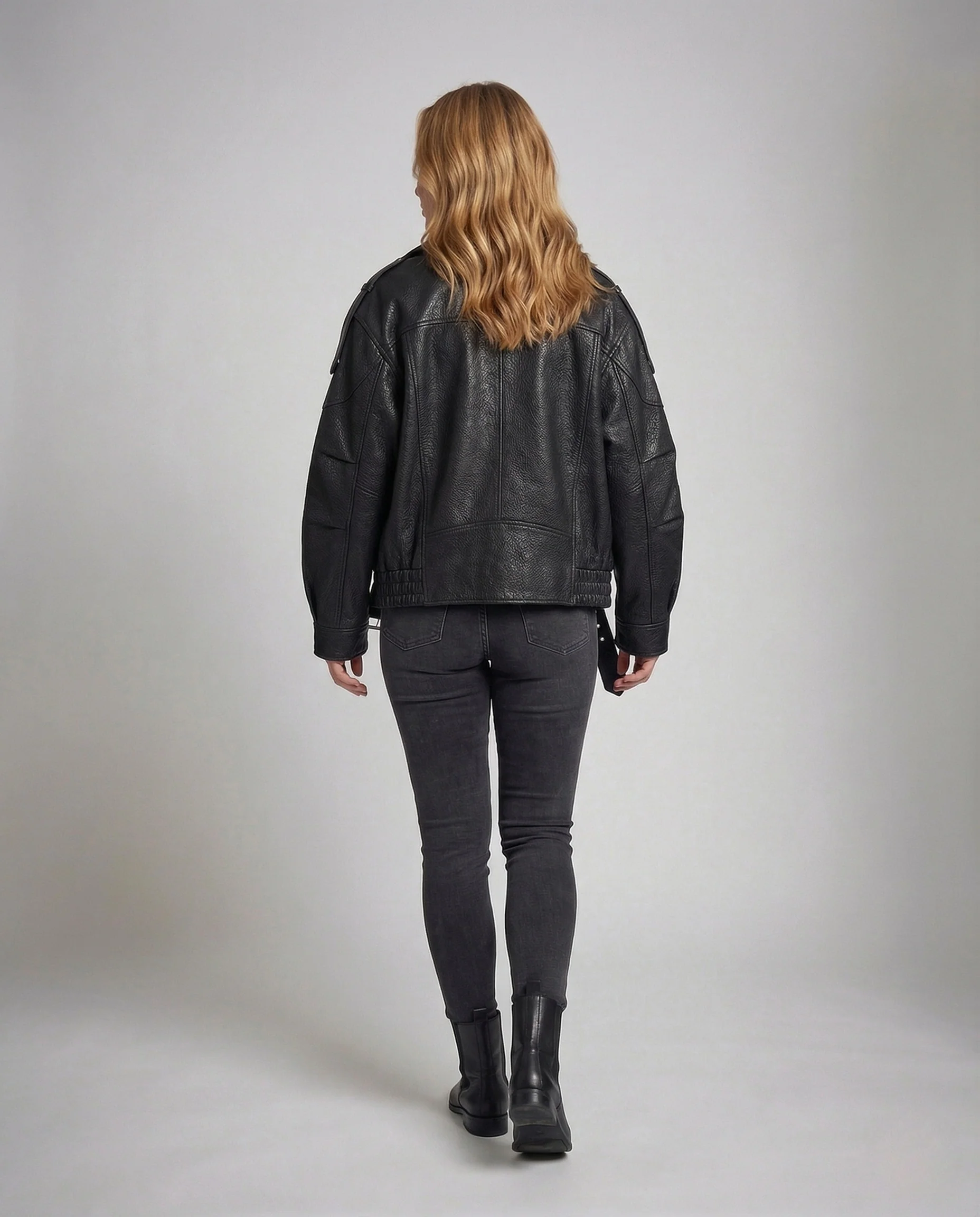 Damen Oversize Bikerjacke Kurz Kunstleder - Image 4