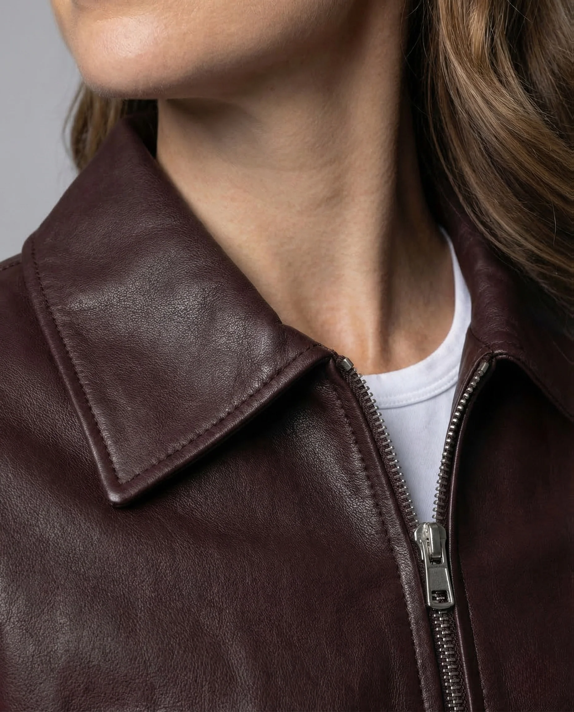 Damen PU Lederjacke Kurz Hemdkragen - Image 3