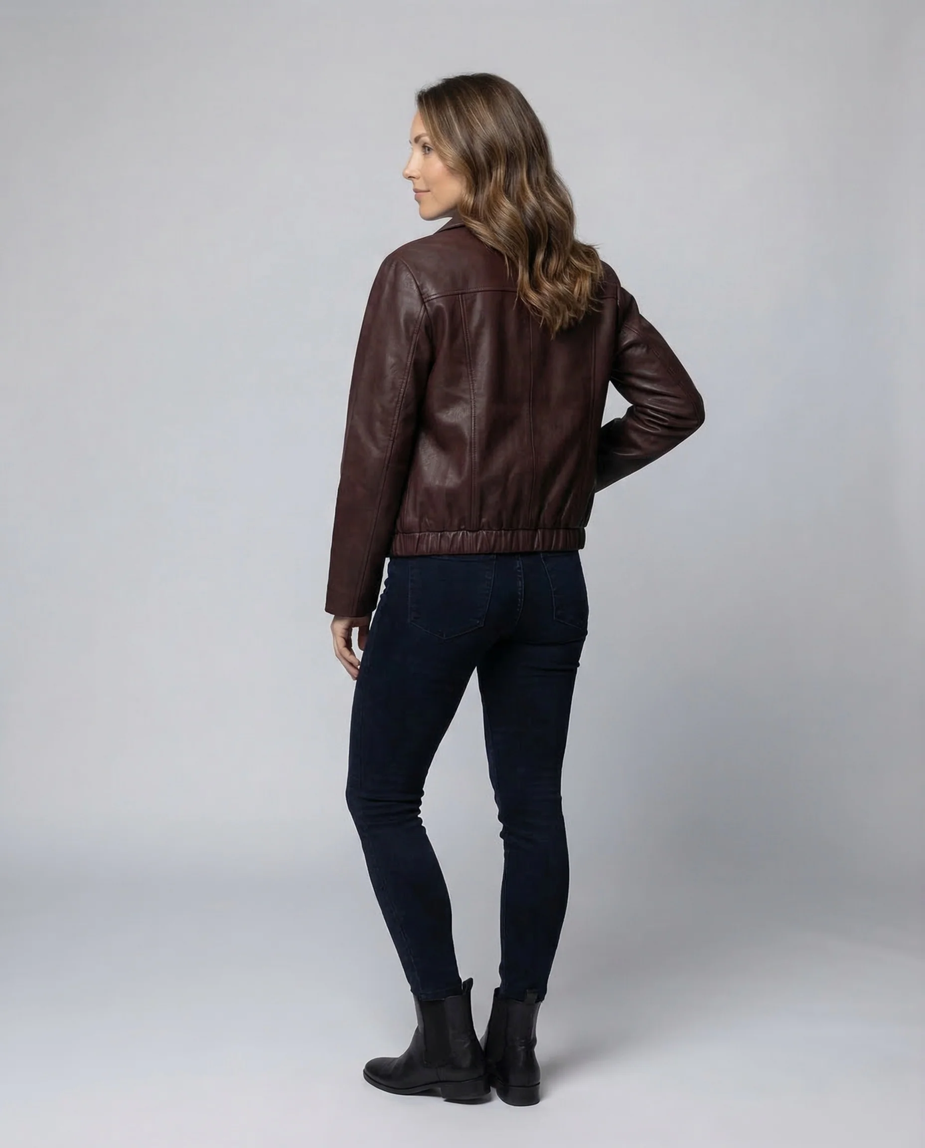 Damen PU Lederjacke Kurz Hemdkragen - Image 4