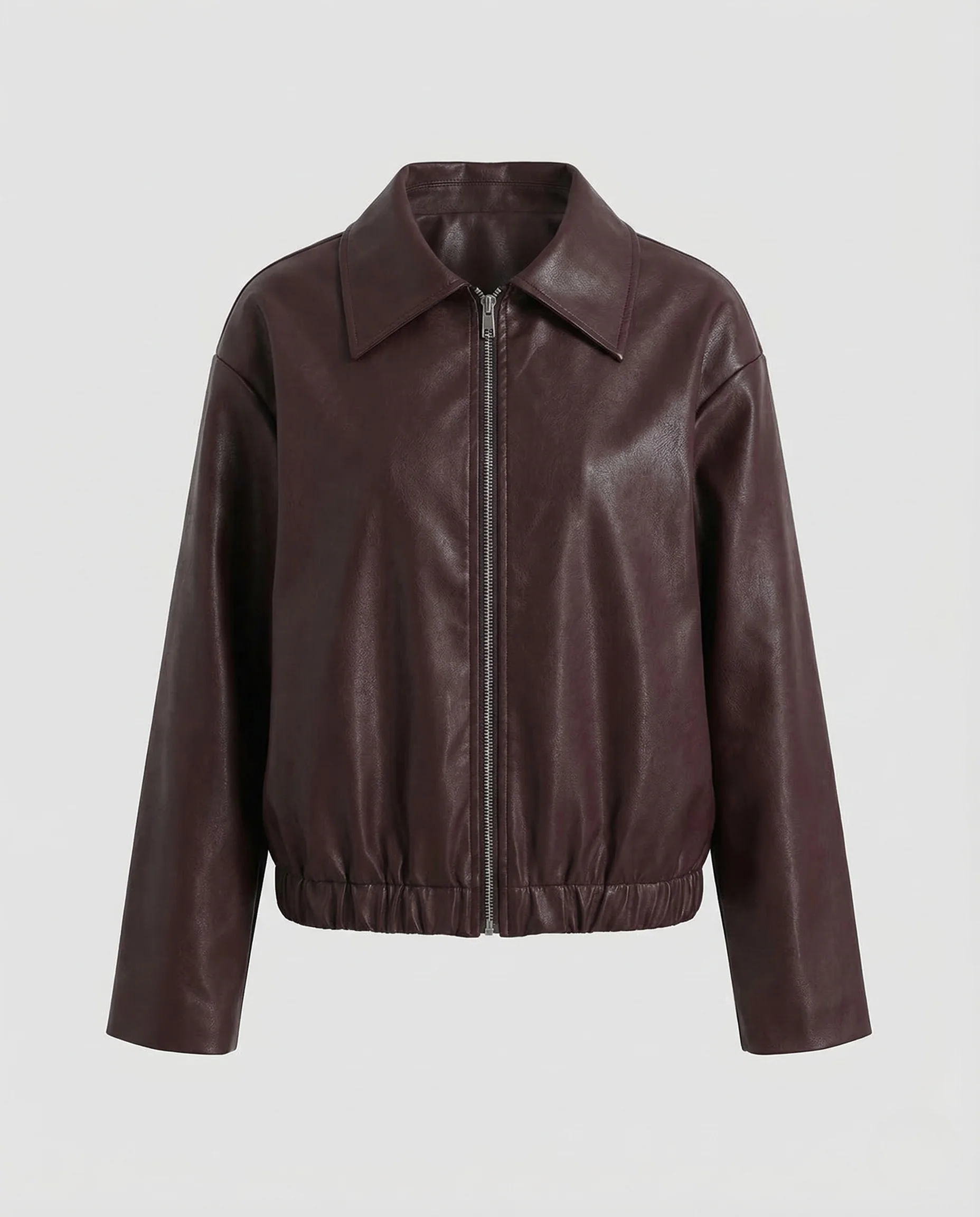 Damen PU Lederjacke Kurz Hemdkragen - Image 5