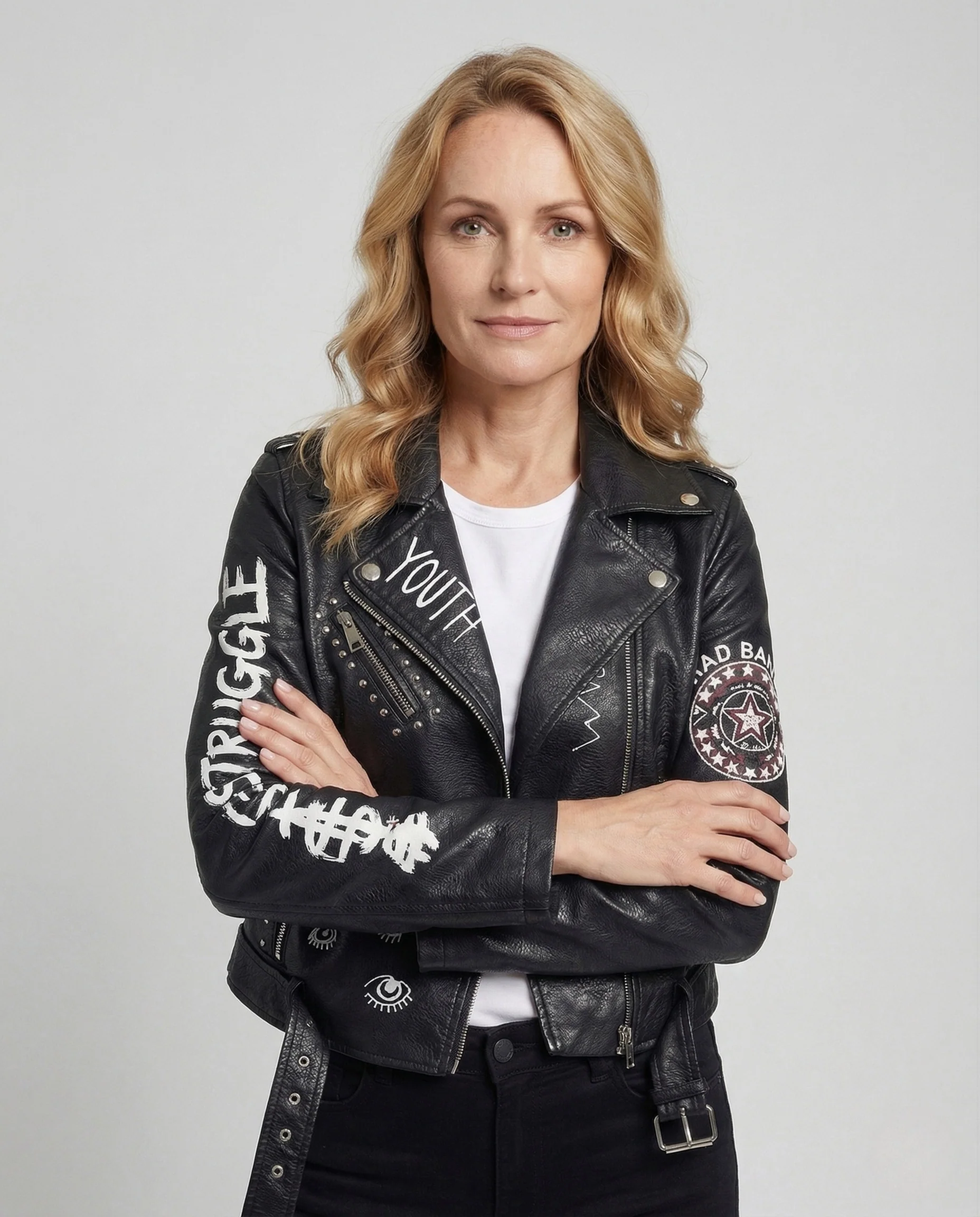Damen Punk Bikerjacke aus Kunstleder mit Nieten - Image 2
