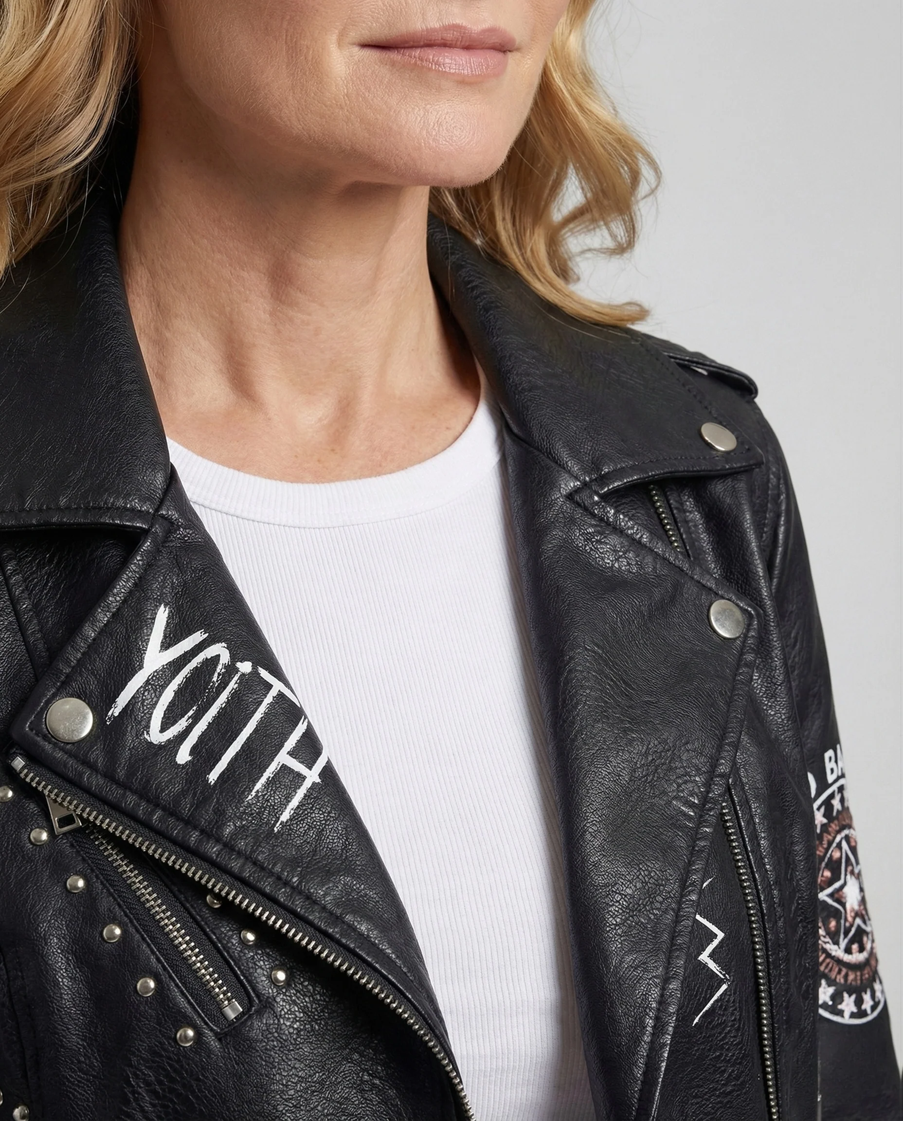 Damen Punk Bikerjacke aus Kunstleder mit Nieten - Image 3