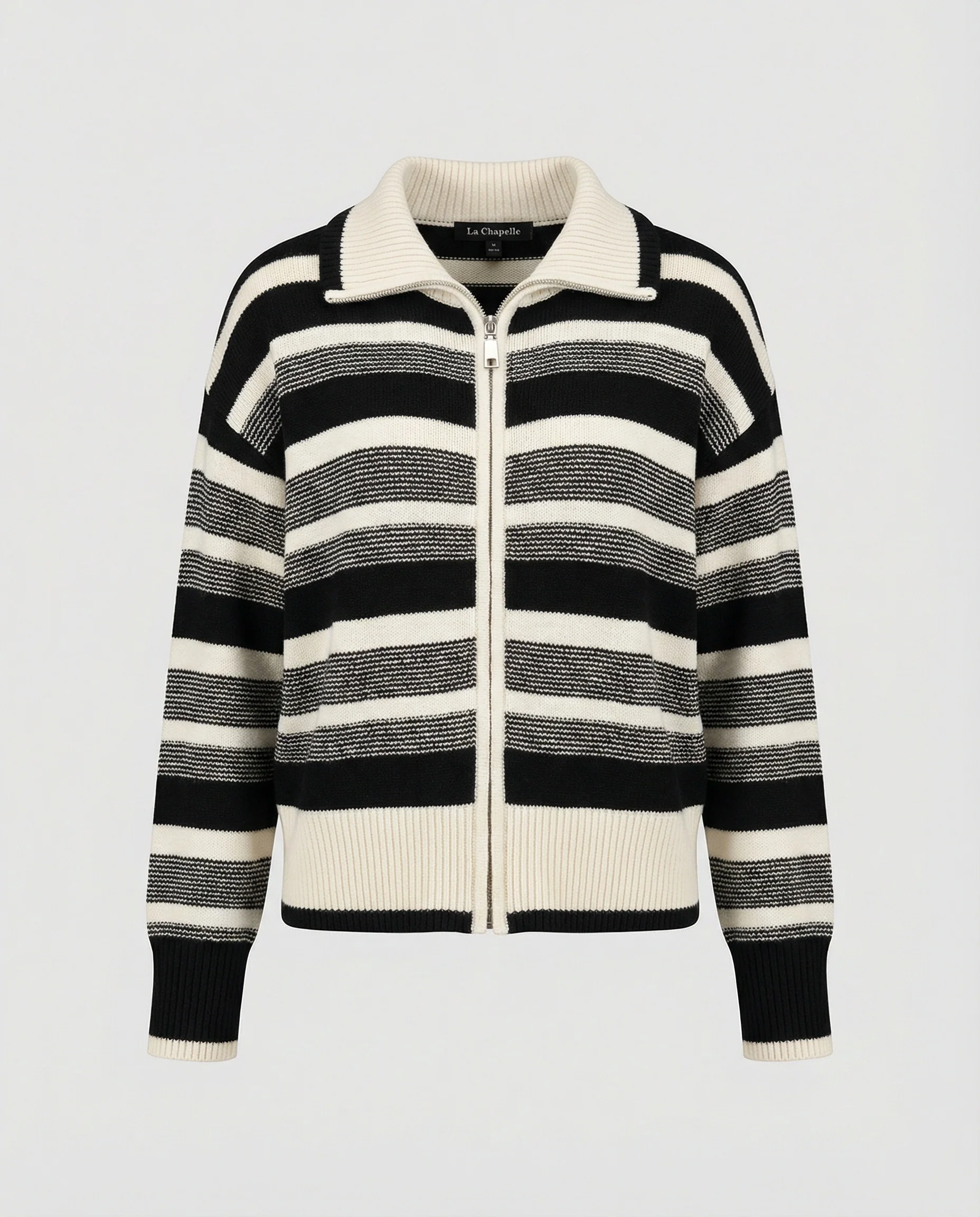 Kurze Strickjacke mit maritimen Blockstreifen Reißverschluss und Schalkragen Heidi-Mode - Image 4