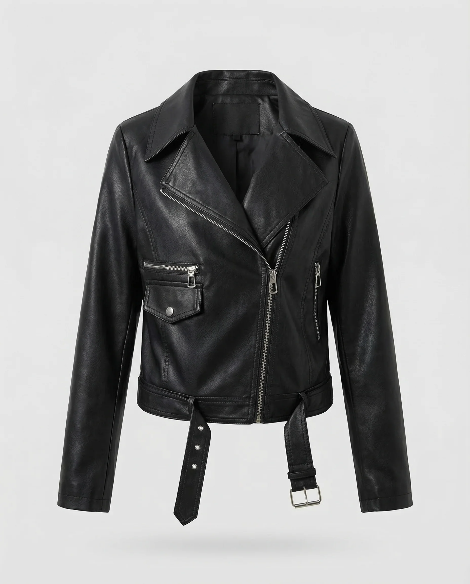 Damen Bikerjacke Vegan Leder Kurz - Image 5