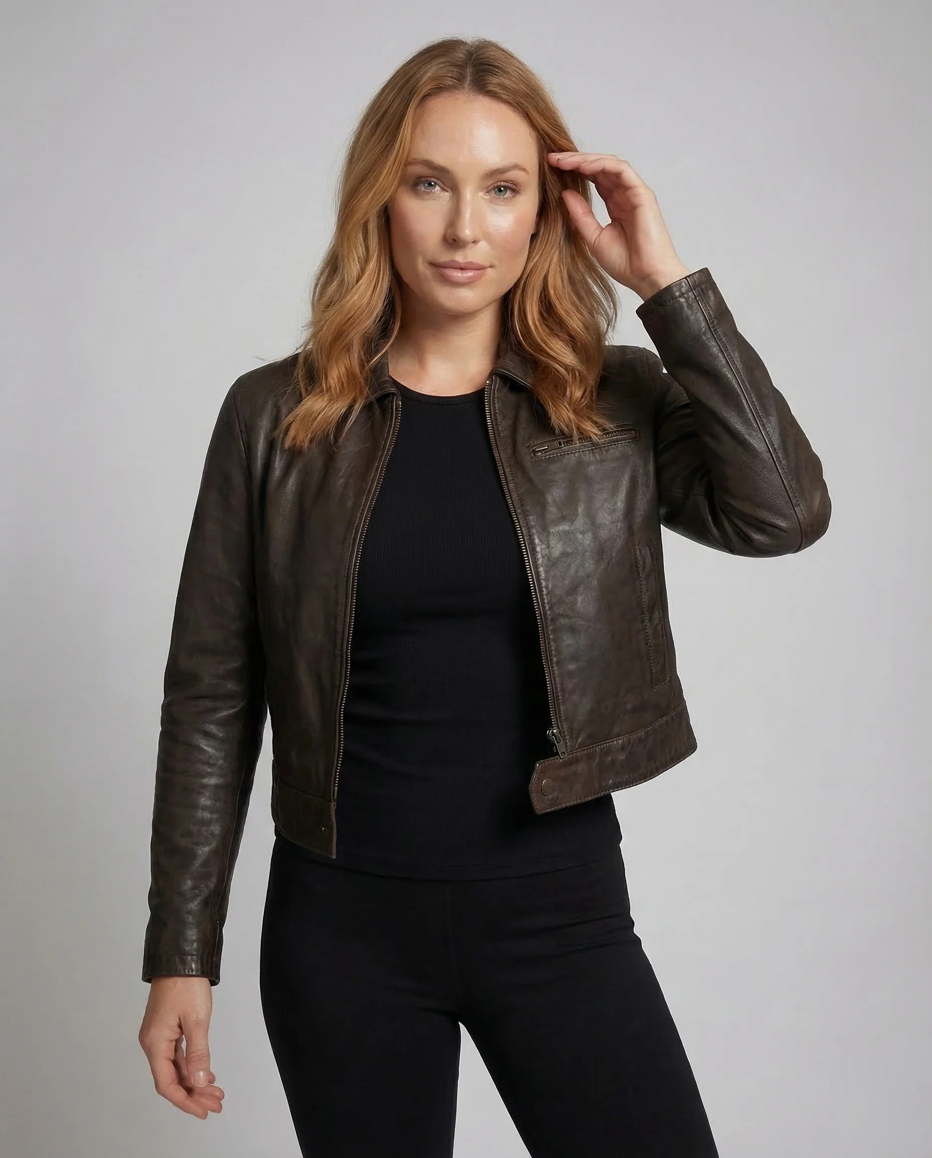 Damen Kunstlederjacke Kurz Revers - Image 2