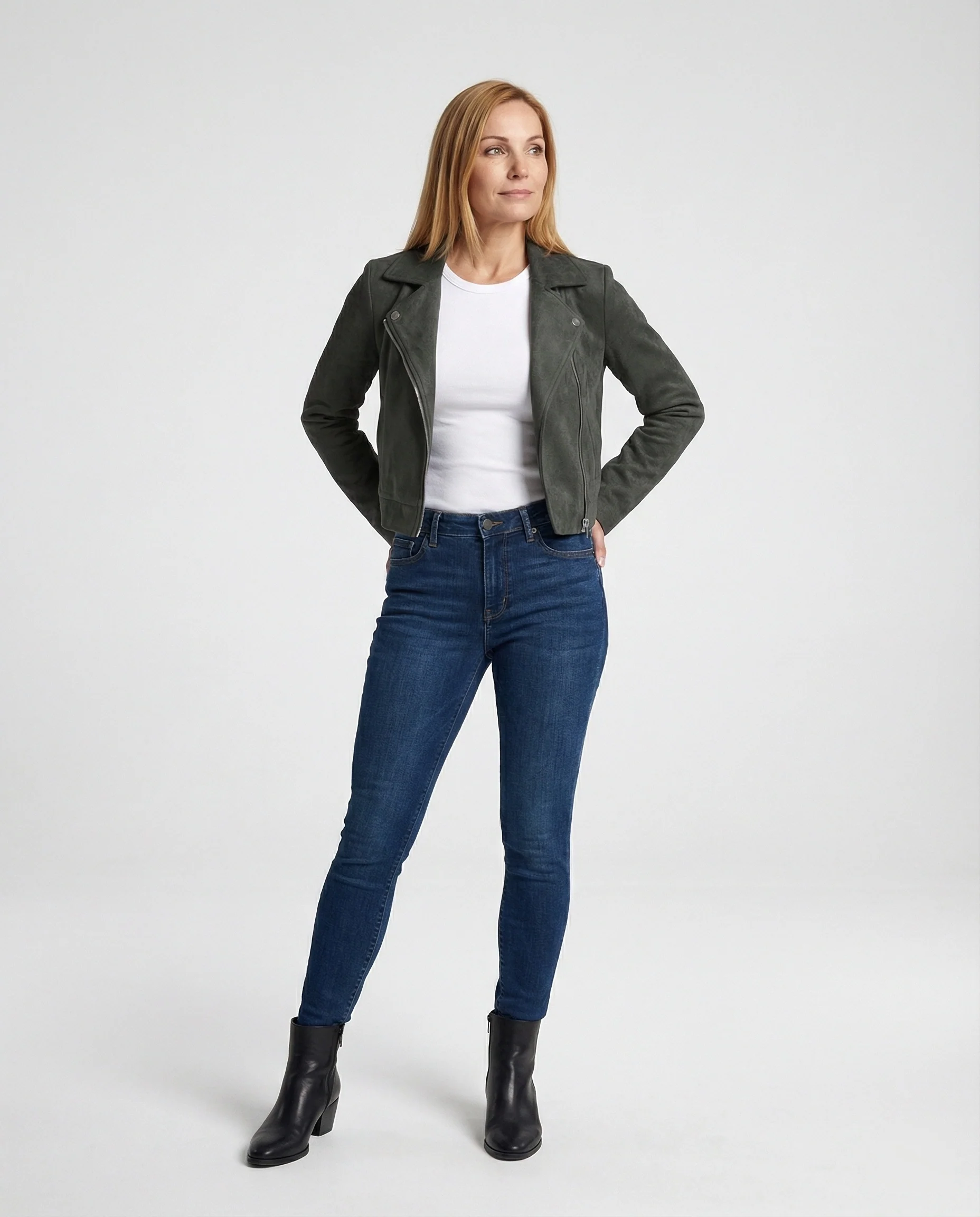Braune Lederjacke Damen Wildlederoptik - Image 2