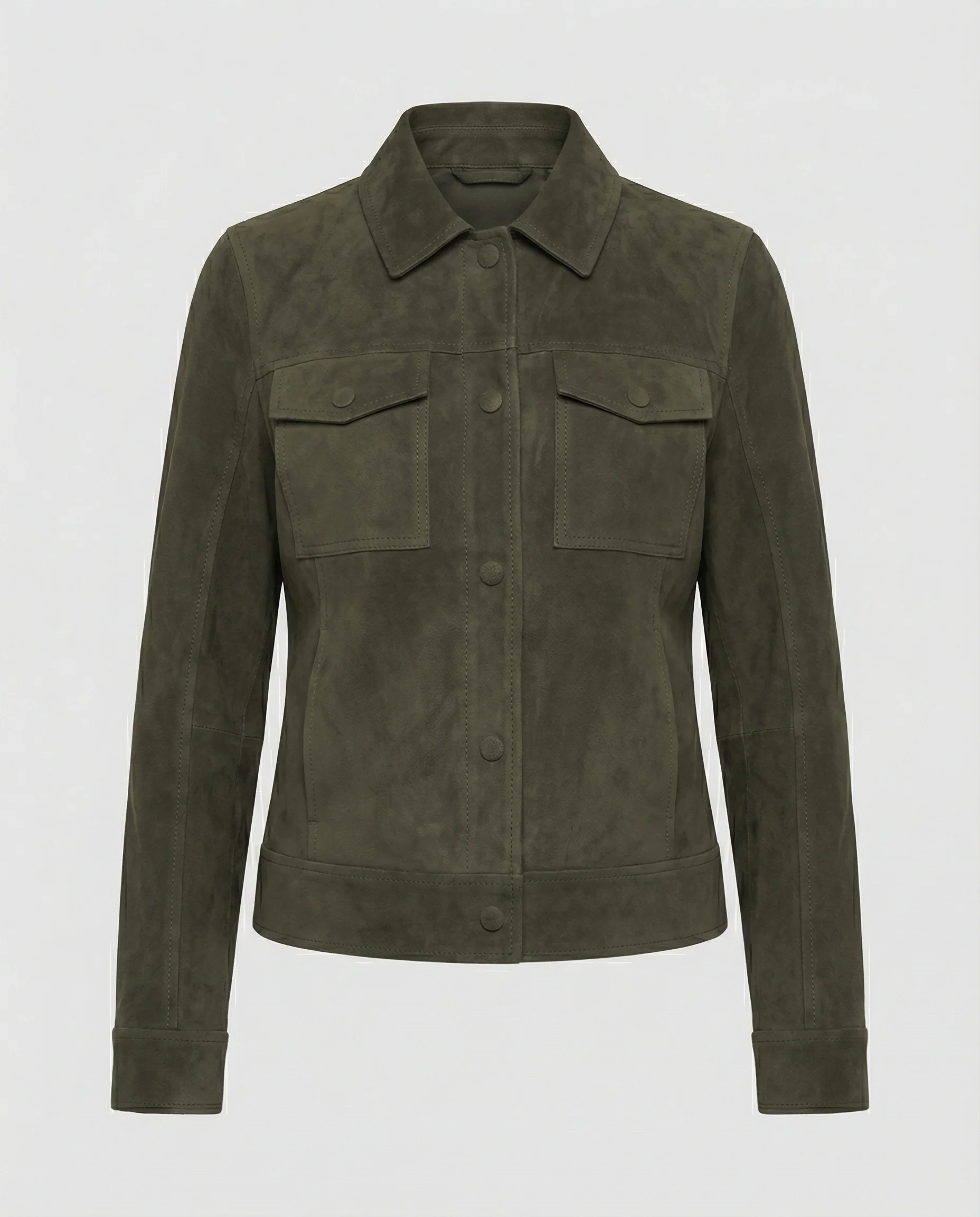 Kurze Velourslederjacke im Utility-Stil mit aufgesetzten Klappentaschen und bezogenen Knöpfen Heidi-Mode - Image 5