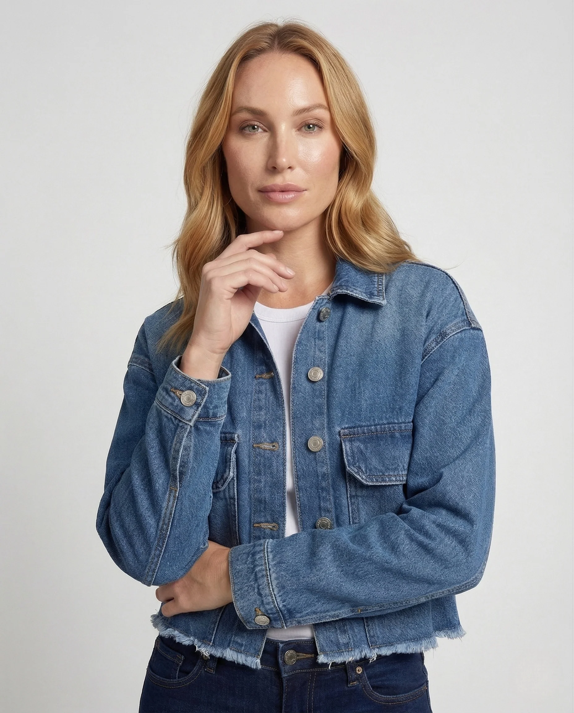 Damen Jeansjacke Kurz Rohsaum - Image 2