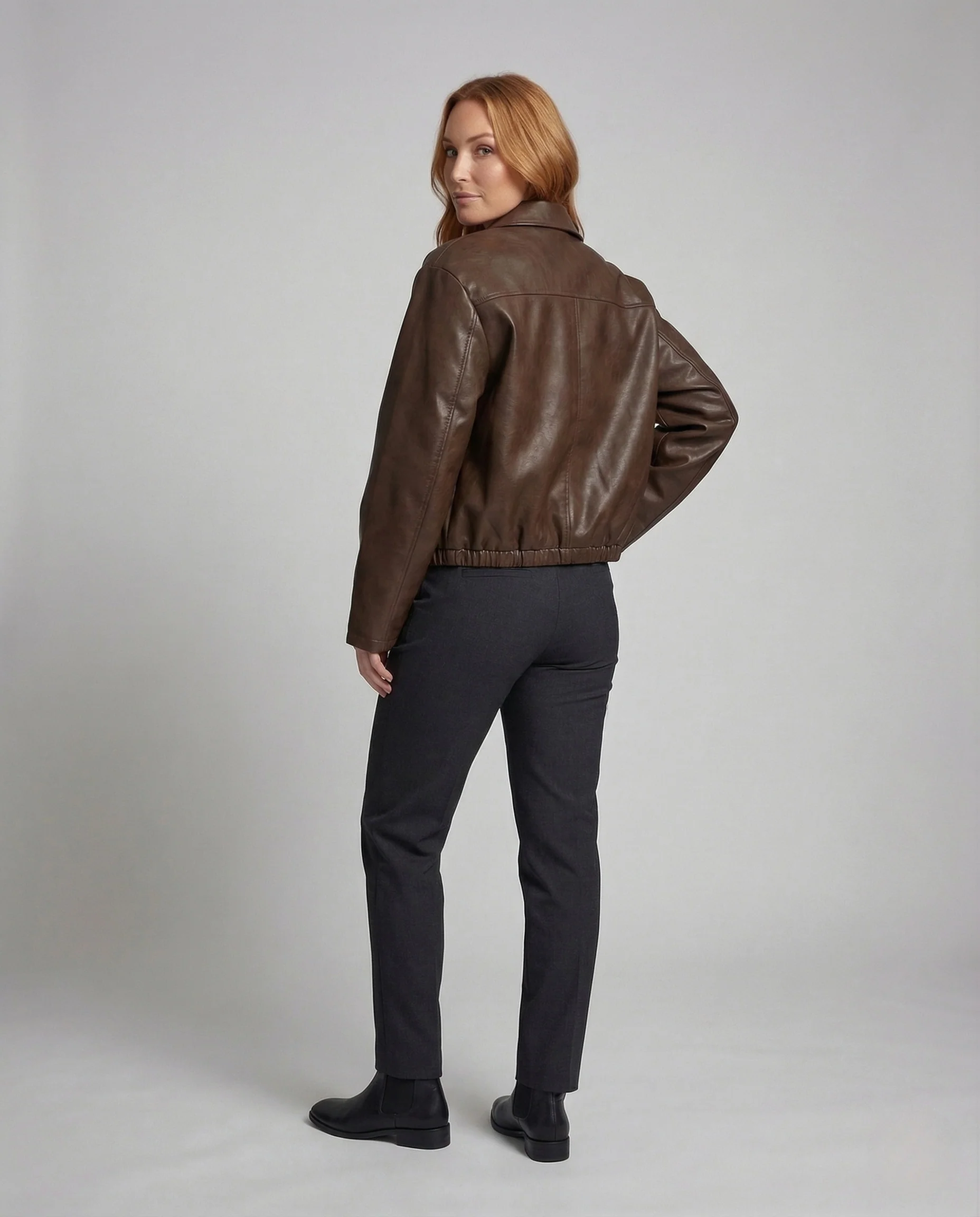 Damen Lederjacke Kurz Revers - Image 4