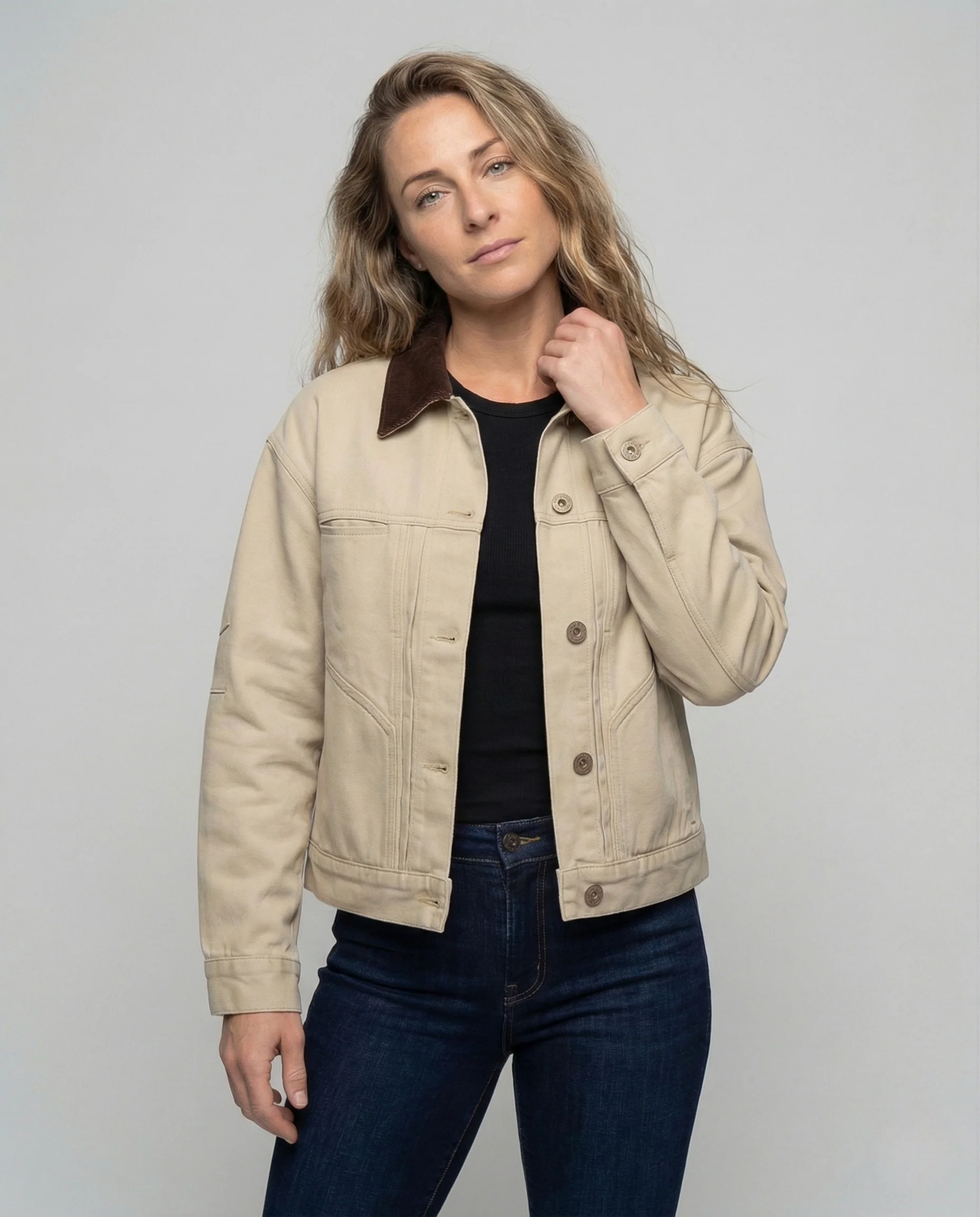Damen Jeansjacke Kurz Cordkragen - Image 2