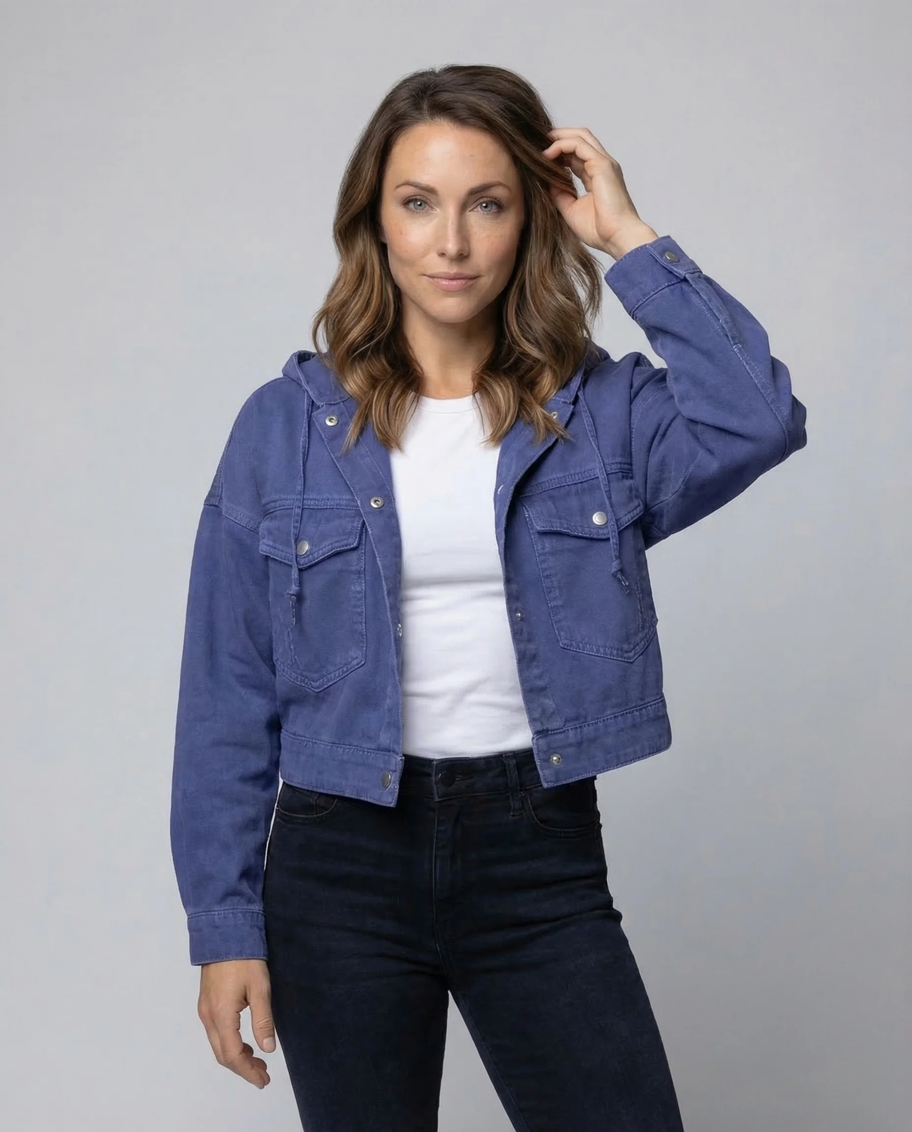 Damen Jeansjacke Kurz Kapuze - Image 2